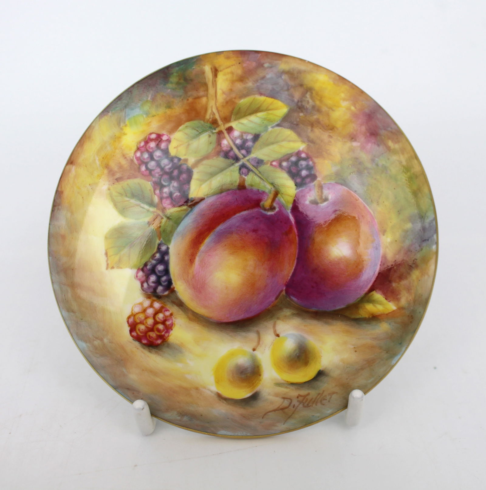 Hand Painted Fruit Plaque by David Fuller: Title: Hand Painted Fruit Plaque by David Fuller Description: Hand Painted Fruit Plaque by David Fuller Hand painted Worcester fruit by Royal Worcester artist Fuller. Signed by the artist to