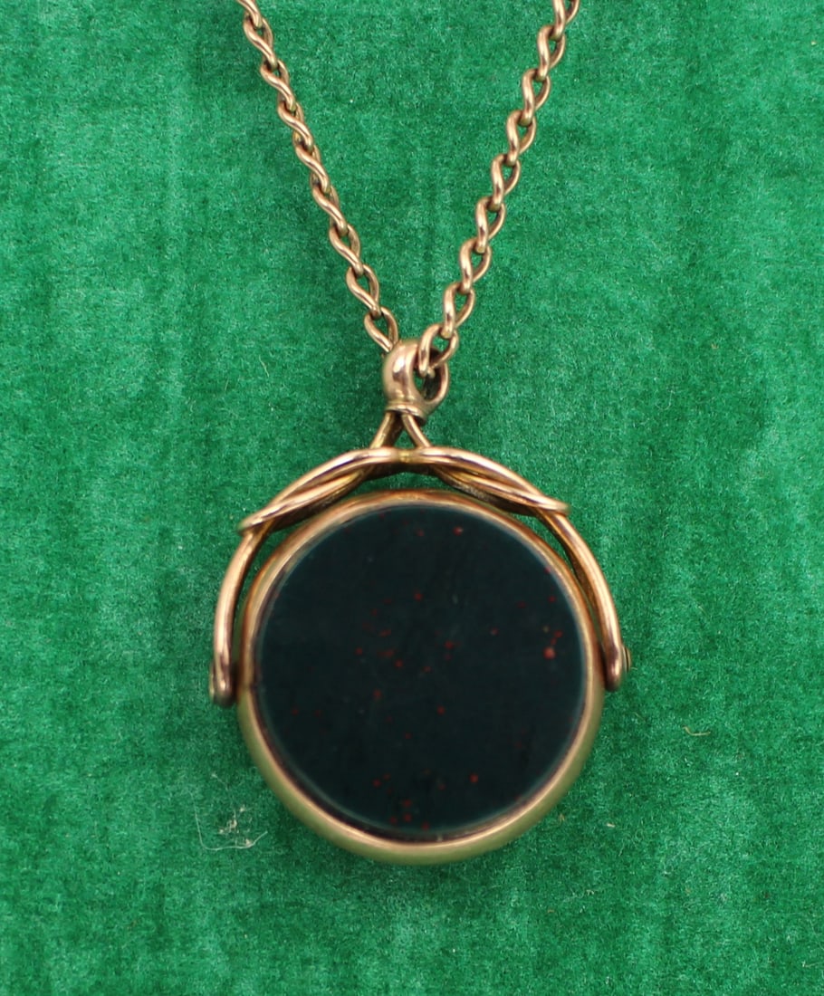 Edwardian 9ct Rose Gold Swivel Fob Pendant Necklace - 2