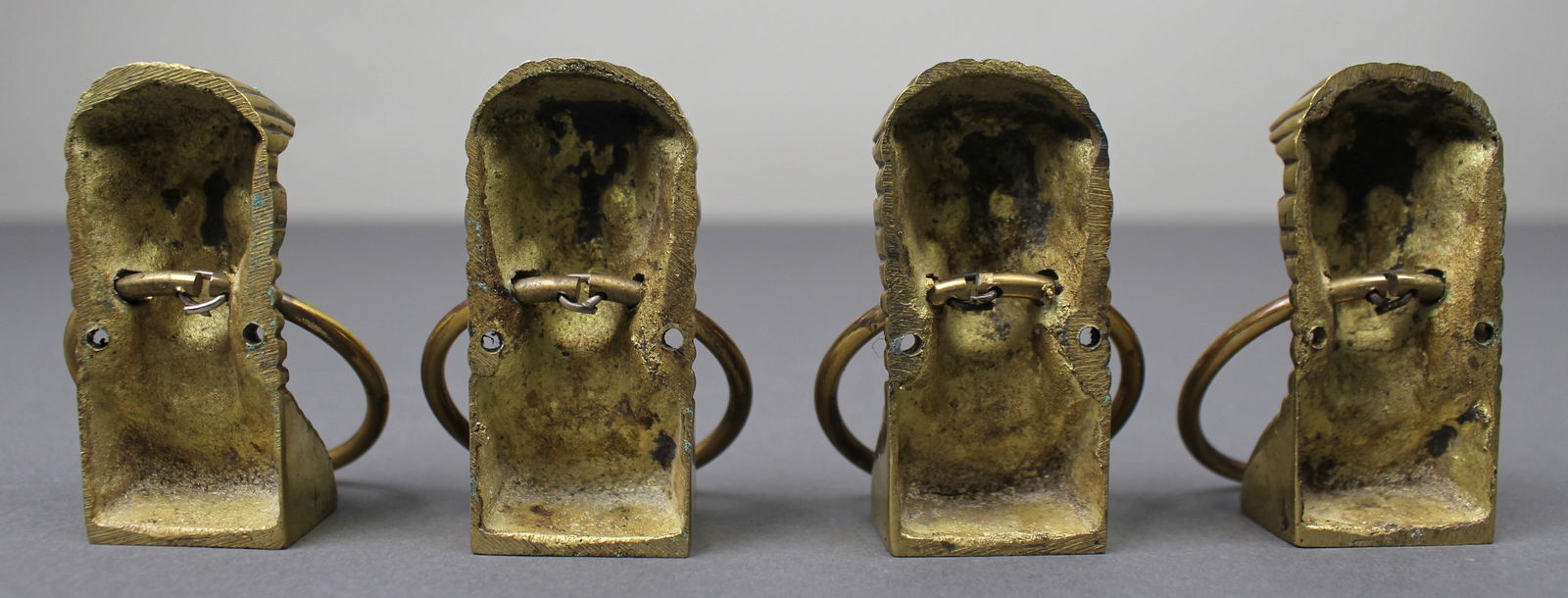 Set of Four Antique Brass Classical Female Head Ring Handles - 3
