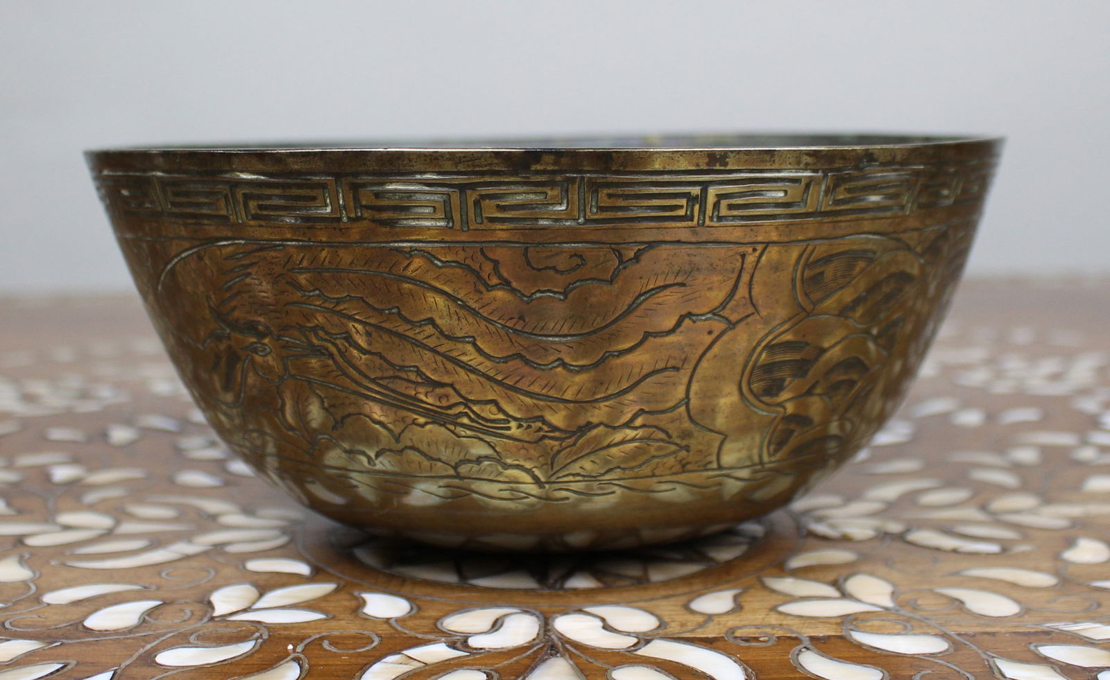 Chinese Engraved Brass Bowl - 2