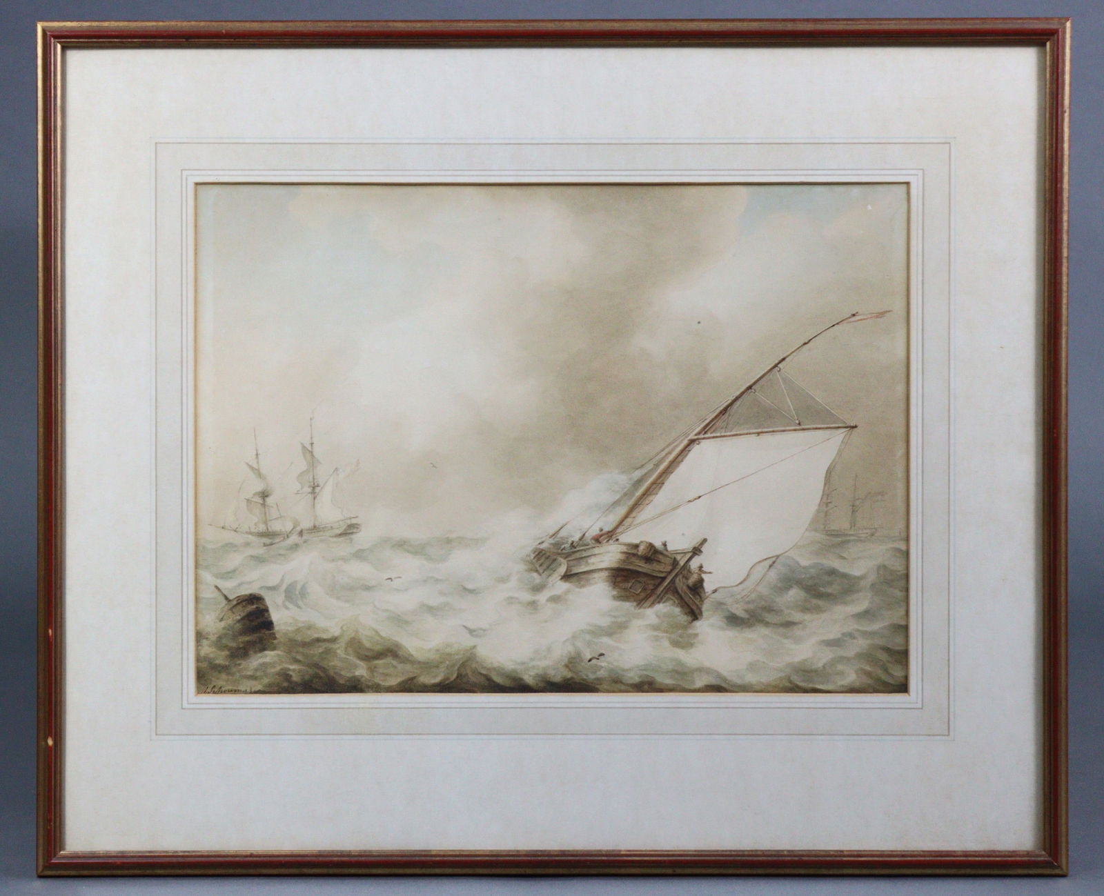 Martinus Schouman (Dutch, 1770-1848) Watercolour Seascape (1 of 3)