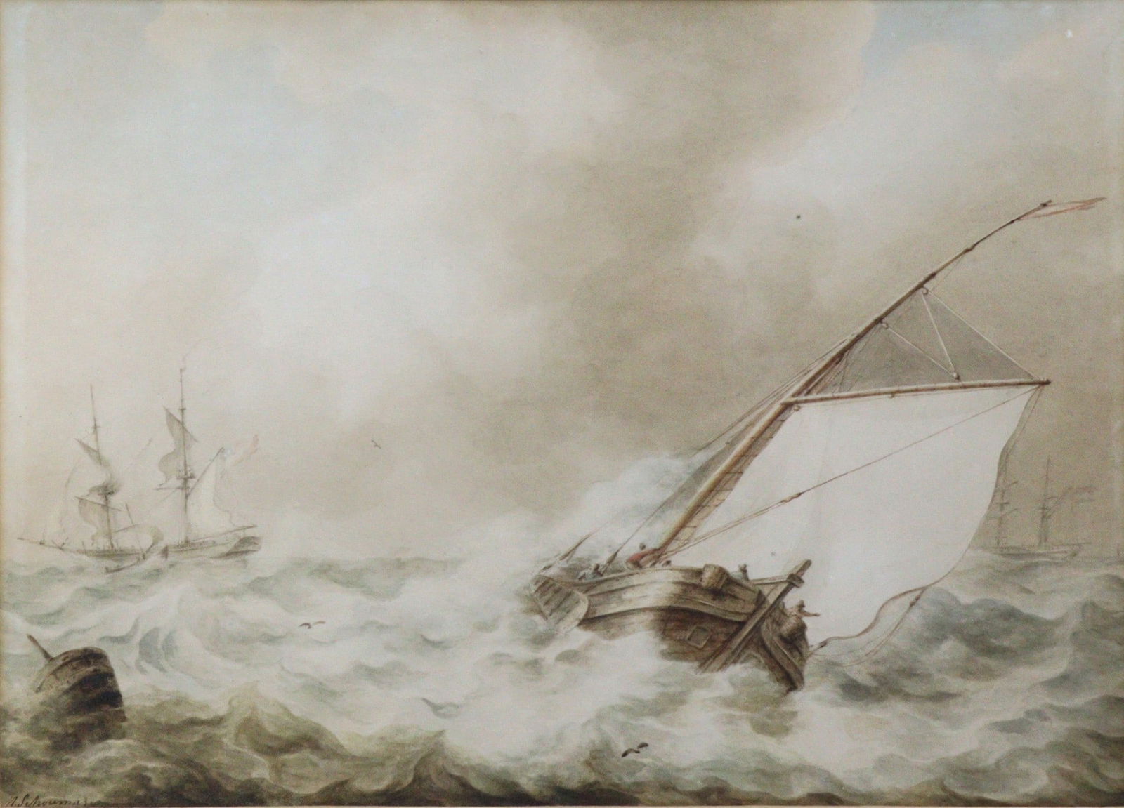 Martinus Schouman (Dutch, 1770-1848) Watercolour Seascape - 2