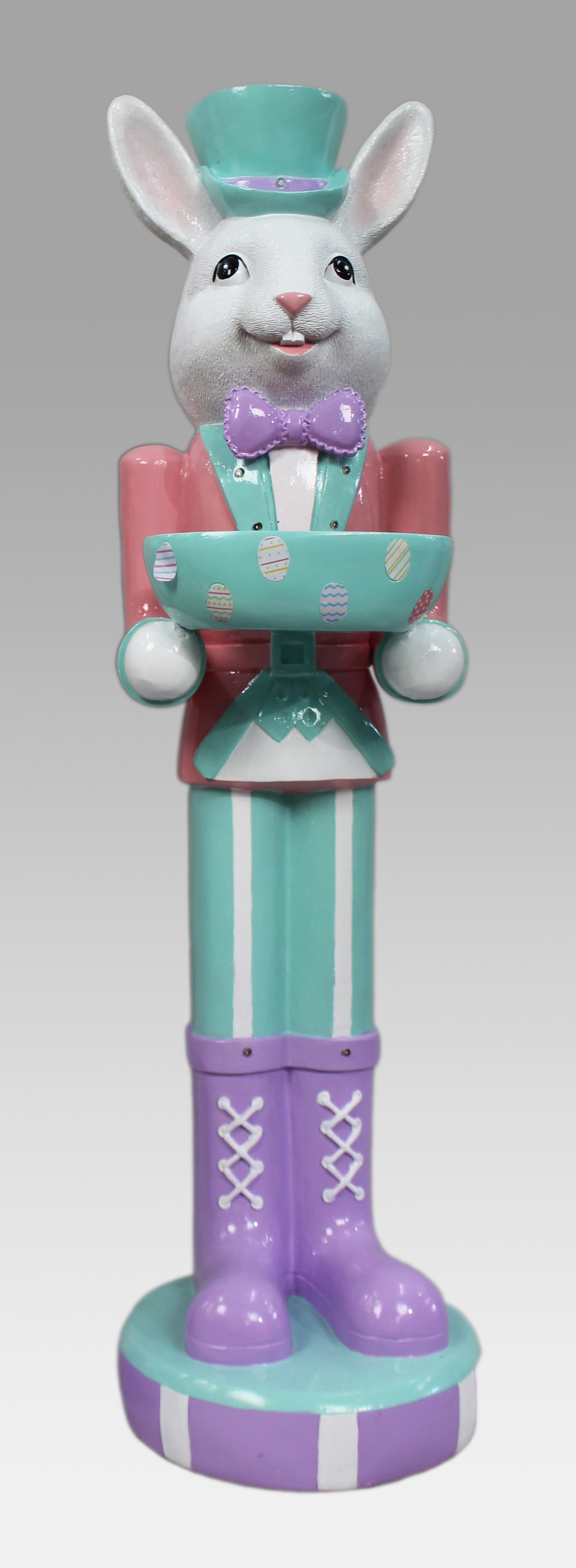 Decorative Painted Illuminated Easter Bunny Statue: Title: Decorative Painted Illuminated Easter Bunny Statue Description: Decorative Painted Illuminated Easter Bunny Statue Composite, hand painted. Inset LED lights Measures 2