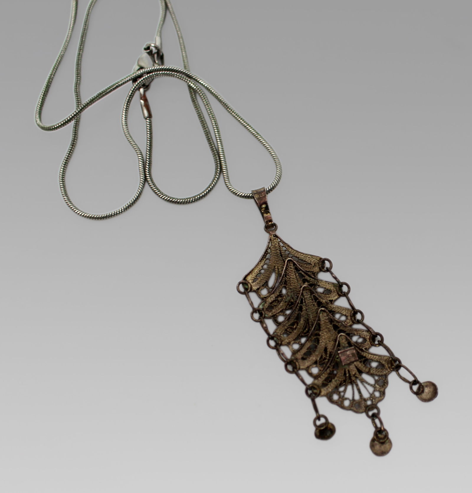 Silver Filigree Pendant on Chain - 2