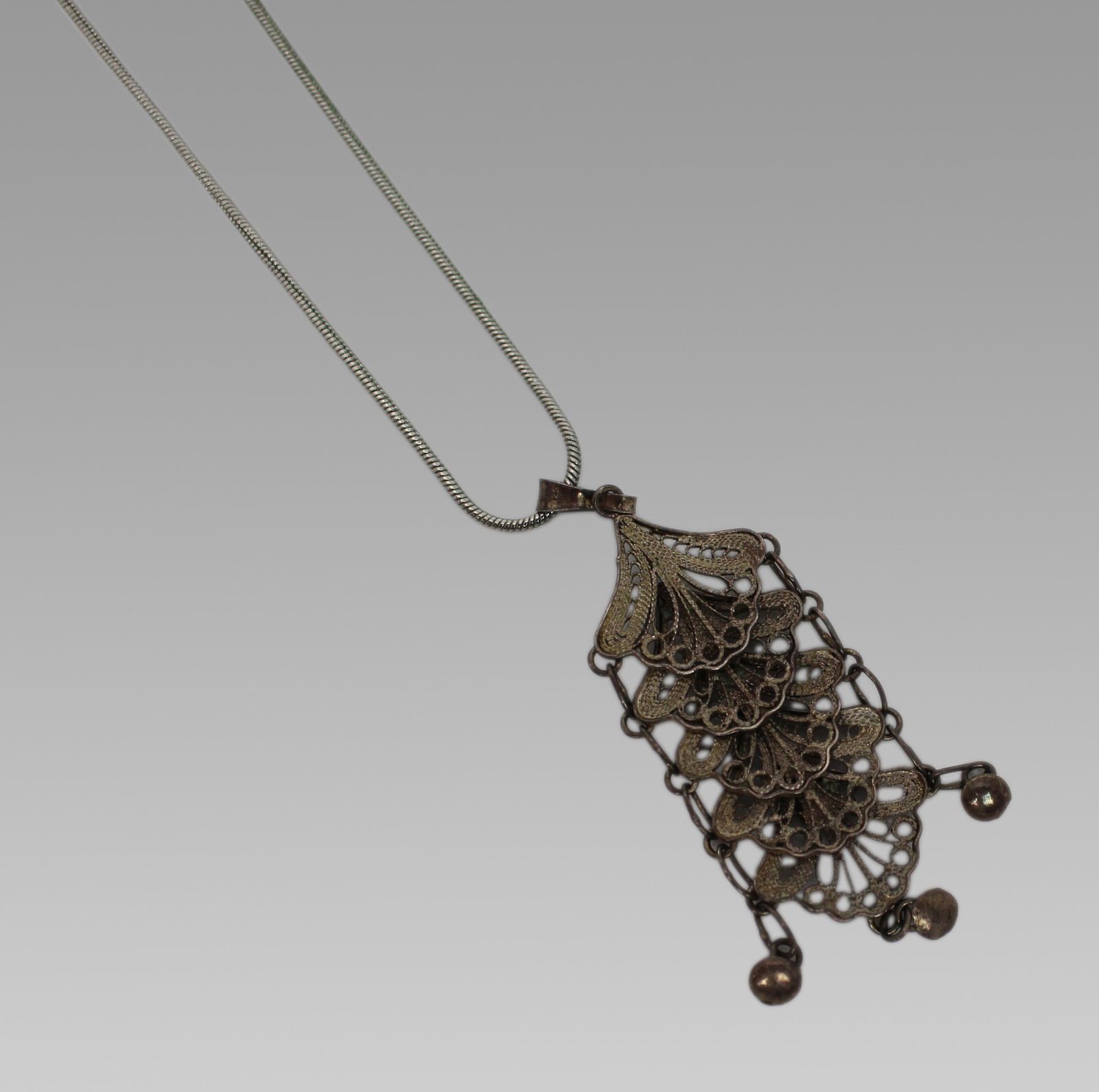 Silver Filigree Pendant on Chain - 3
