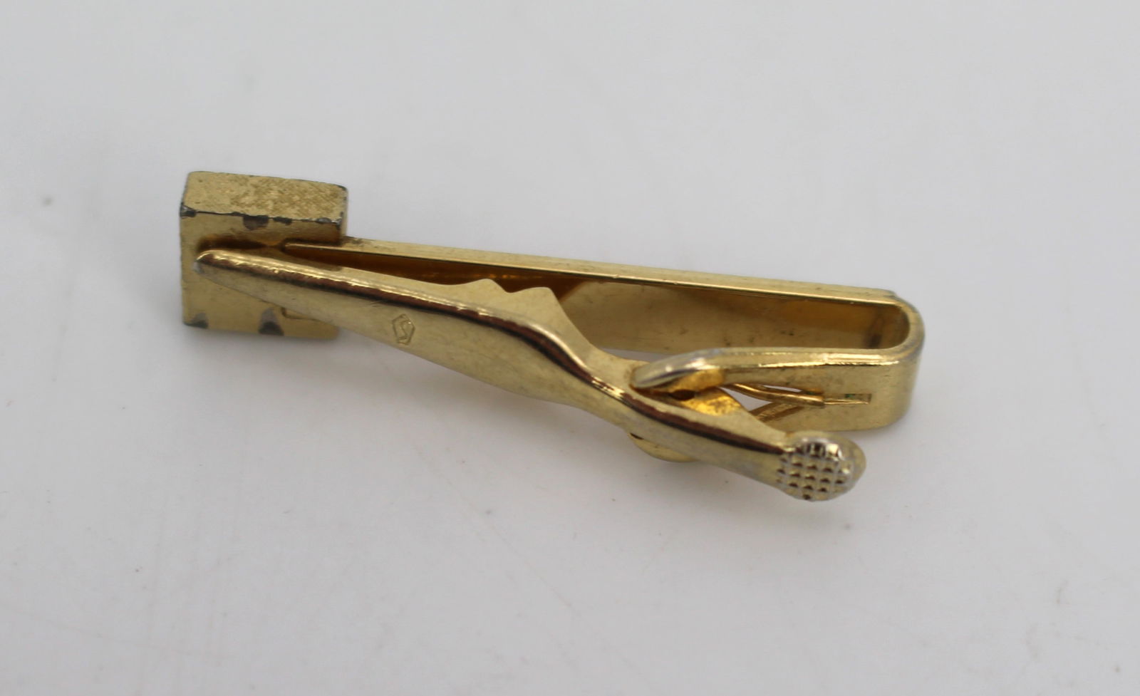 Vintage Gold Plated Jade Tie Clip - 2