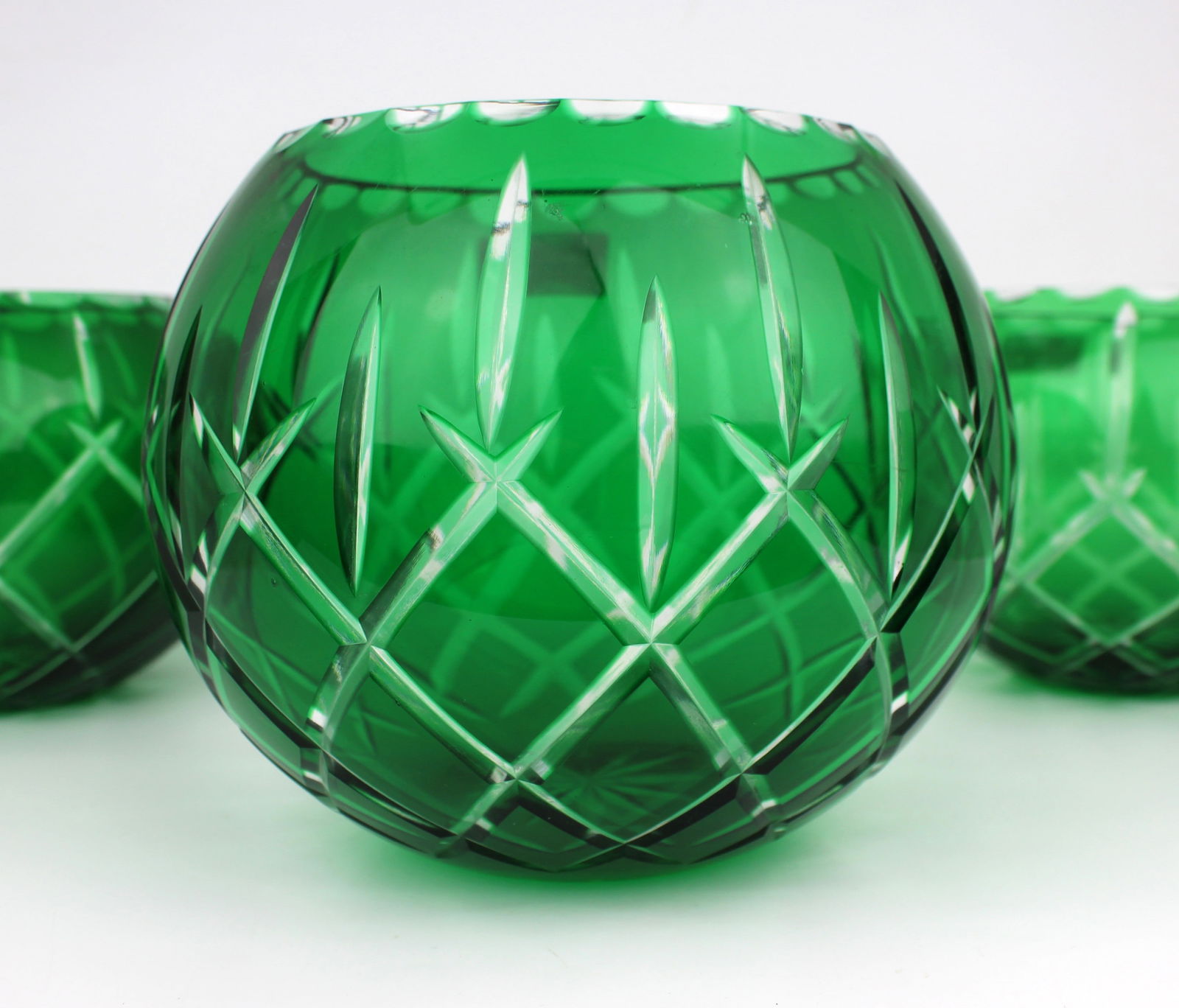 Garniture of Three Vintage Gorham Green Overlay Cut Crystal Bowls - 2