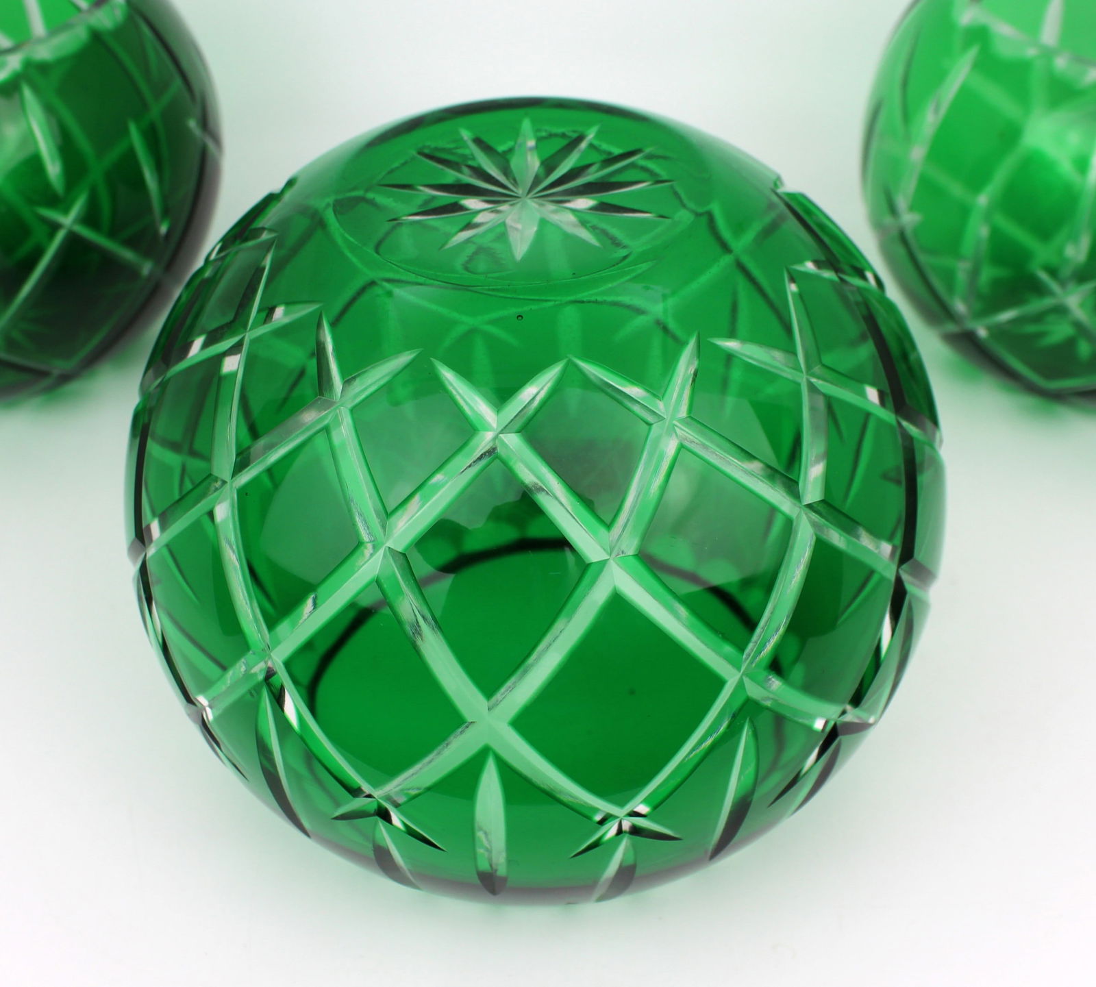 Garniture of Three Vintage Gorham Green Overlay Cut Crystal Bowls - 4