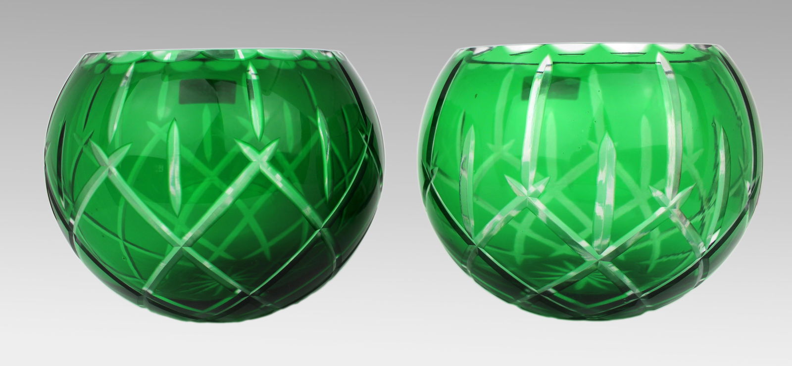 Garniture of Three Vintage Gorham Green Overlay Cut Crystal Bowls - 5