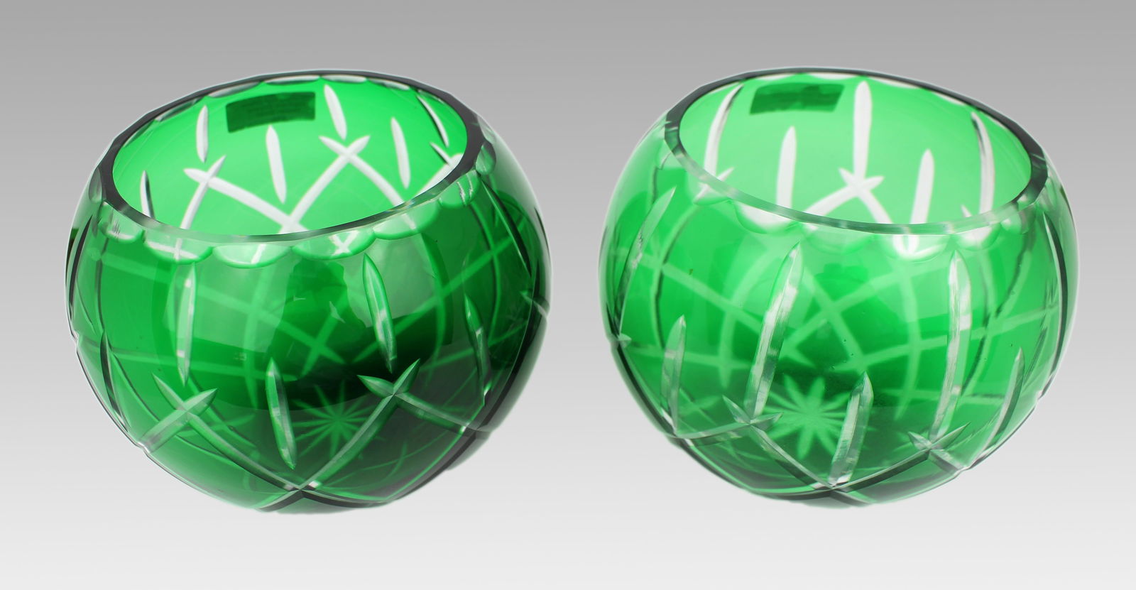 Garniture of Three Vintage Gorham Green Overlay Cut Crystal Bowls - 6