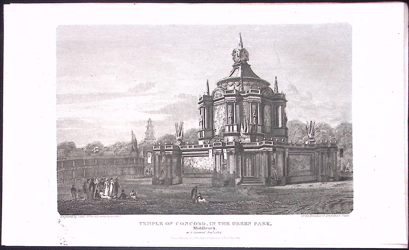 Green Park Temple London Antique 200 Years-Old Steel-Engraving-231: Title: Green Park Temple London Antique 200 Years-Old Steel-Engraving-231 Description: This London Georgian Antique Print Was Removed from a First Edition of. The B
