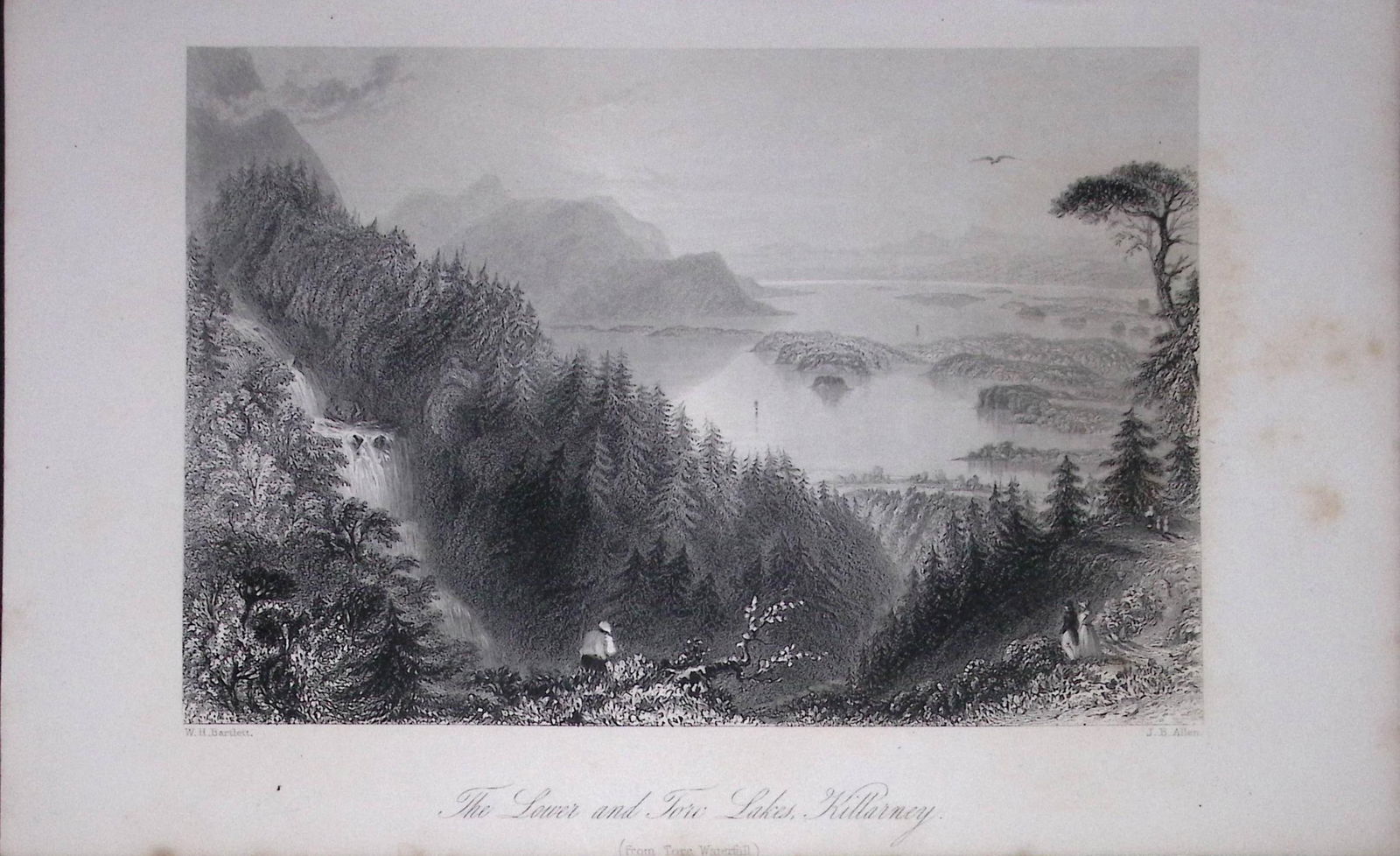 Ireland Torc Waterfall & Lower Lake Killarney Antique 183 Years-Old Steel-Engraving-24. (1 of 1)