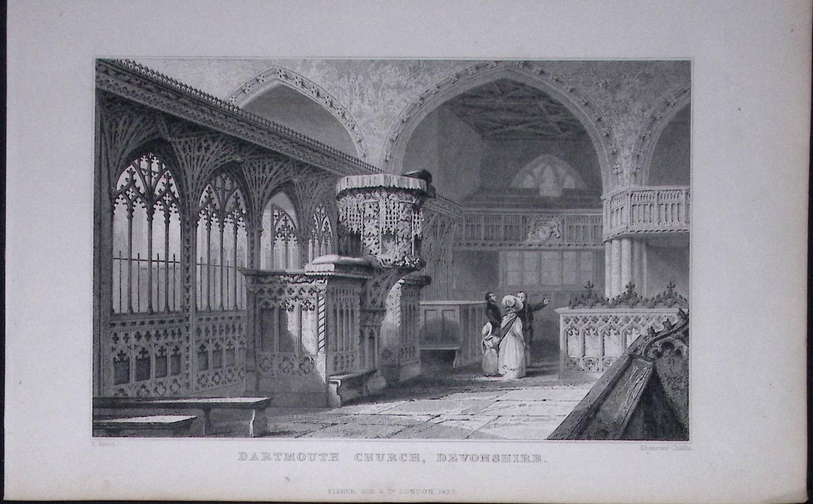 Dartmouth Church Devonshire Antique 193 Years-Old Steel-Engraving-30: Title: Dartmouth Church Devonshire Antique 193 Years-Old Steel-Engraving-30 Description: This Antique Steel Engraving Was Removed from a 193-Year-Old Edition of. De