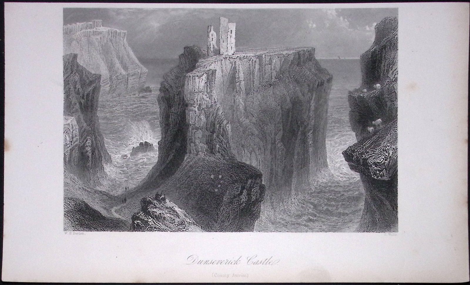 Ireland Dunseverick Castle Antrim Ulster Antique 183 Years-Old Steel-Engraving-42.: Title: Ireland Dunseverick Castle Antrim Ulster Antique 183 Years-Old Steel-Engraving-42. Description: The Scenery and Antiquities of Ireland, Illustrations by WH Barlett. <