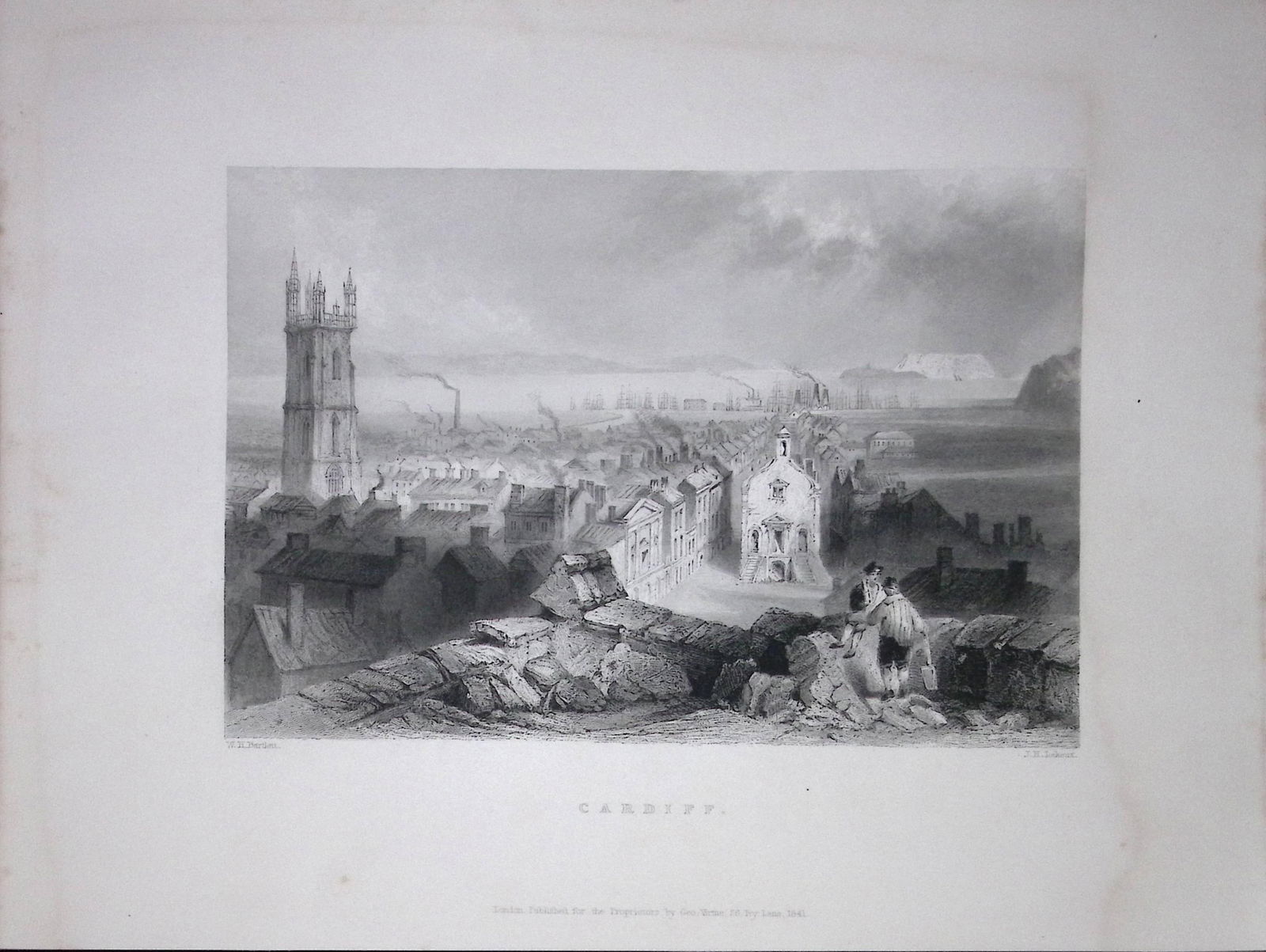 Wales View of Cardiff City WH Bartlett 1842 Antique Steel Engraving-206: Title: Wales View of Cardiff City WH Bartlett 1842 Antique Steel Engraving-206 Description: Wales View of Cardiff City WH Bartlett 1842 Antique Steel Engraving-206.