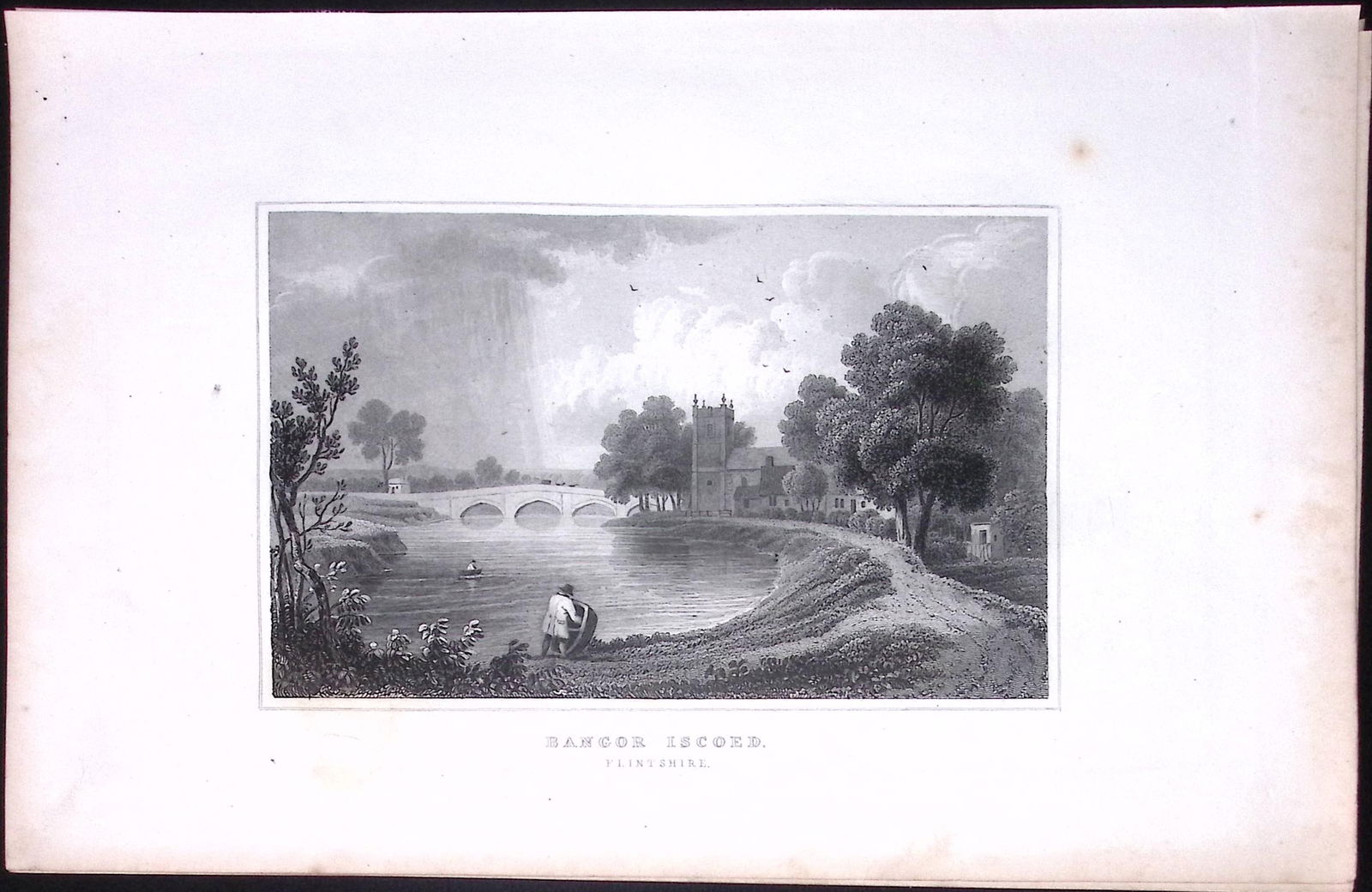 Wales-Bangor Iscoed Flintshire Antique 166-Year-Old Steel Engraving-16 (1 of 2)