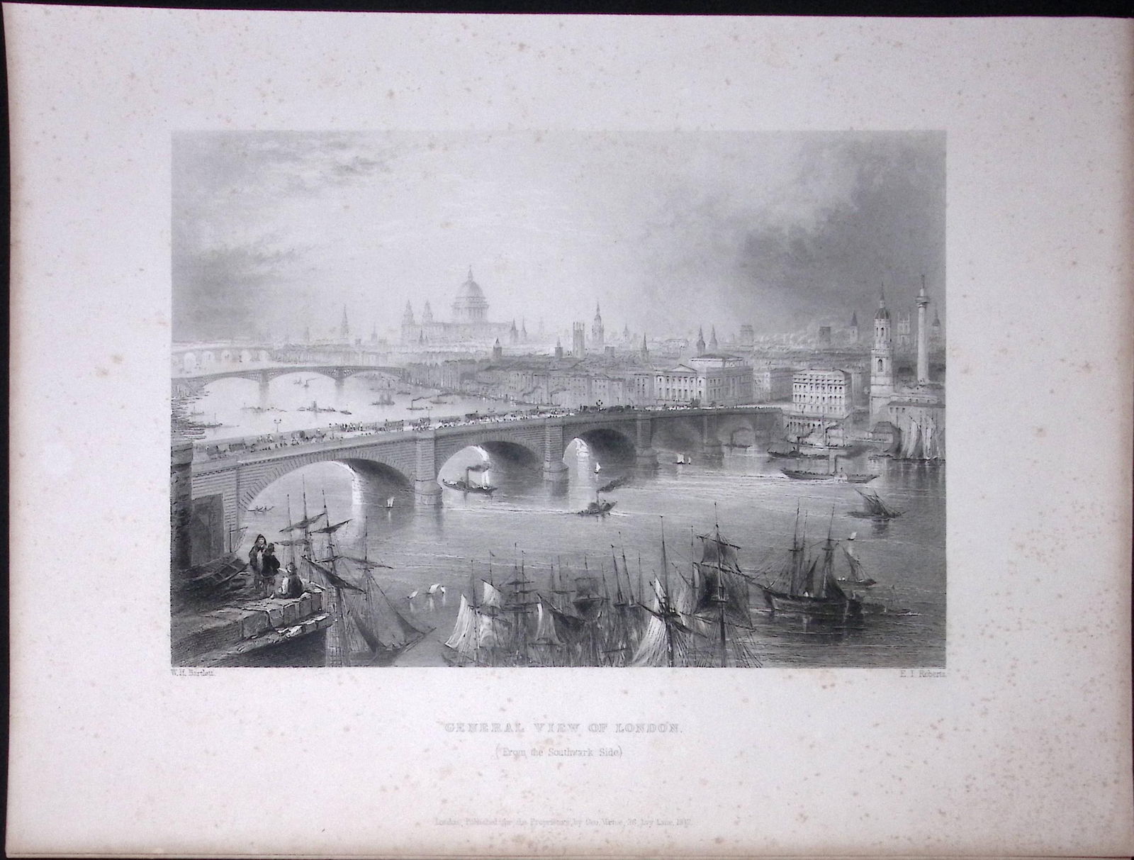 London General View WH Bartlett 183 Years-Old Antique Steel Engraving-5: Title: London General View WH Bartlett 183 Years-Old Antique Steel Engraving-5 Description: This Steel Engraved Print Has Been Removed from an Antique 1842 Edition of. Finden’s The Ports,