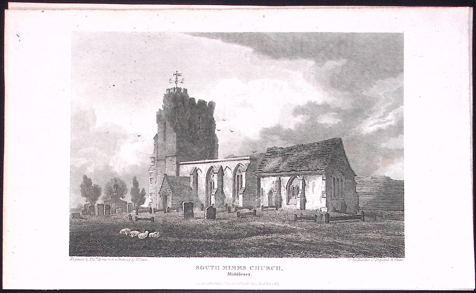 South Mimms Church London Antique 200 Years-Old Steel-Engraving-243: Title: South Mimms Church London Antique 200 Years-Old Steel-Engraving-243 Description: This London Georgian Antique Print Was Removed from a First Edition of. The Beauties of England and