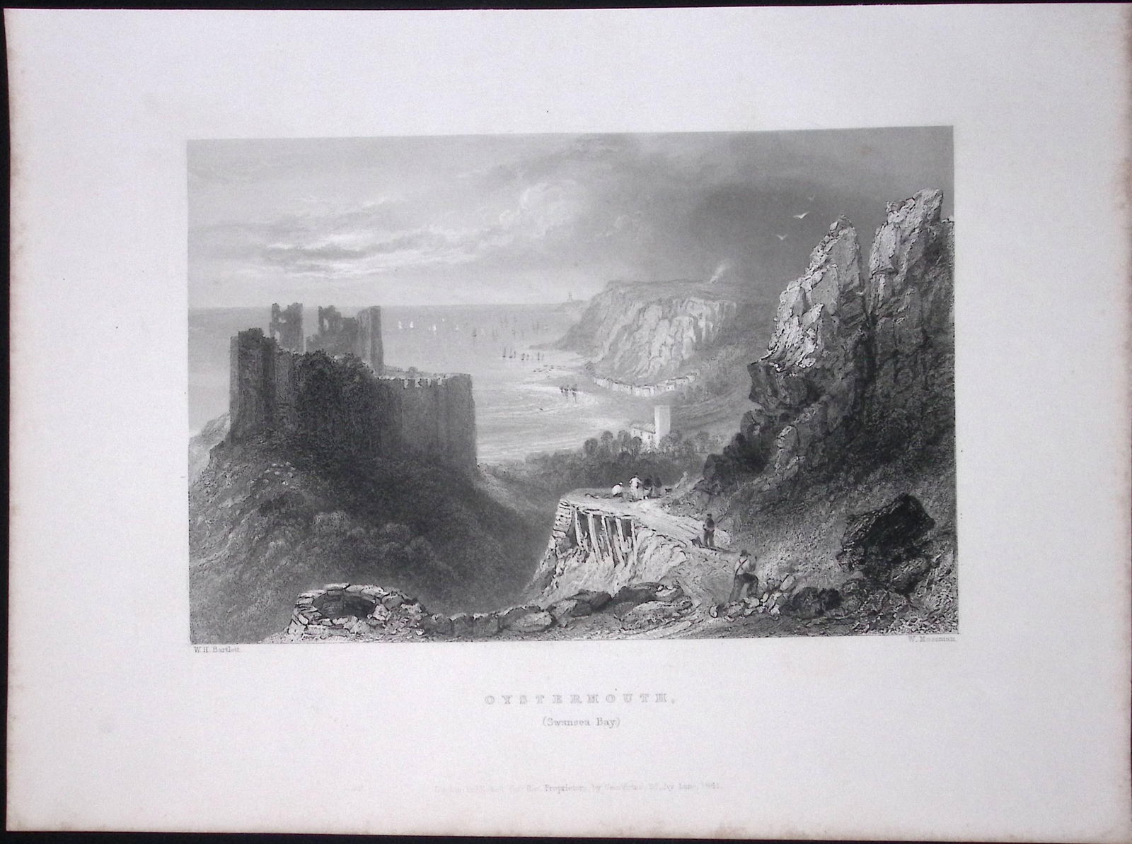 Oystermouth Swansea Wales WH Bartlett 1842 Antique Steel Engraving-112: Title: Oystermouth Swansea Wales WH Bartlett 1842 Antique Steel Engraving-112 Description: This Steel Engraved Print Has Been Removed from an Antique 1842 Edition of.
