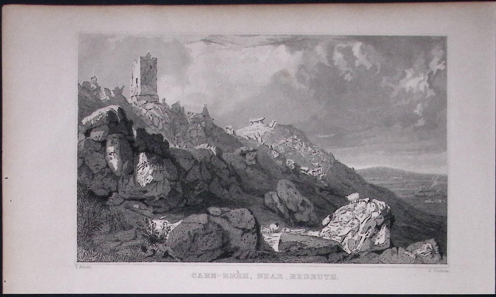 Cornwall Carn-Breh Near Redruth Antique 193 Years-Old Steel-Engraving-7: Title: Cornwall Carn-Breh Near Redruth Antique 193 Years-Old Steel-Engraving-7 Description: This Antique Steel Engraving Was Removed from a 193-Year-Old Edition of. Devon and Cornwall