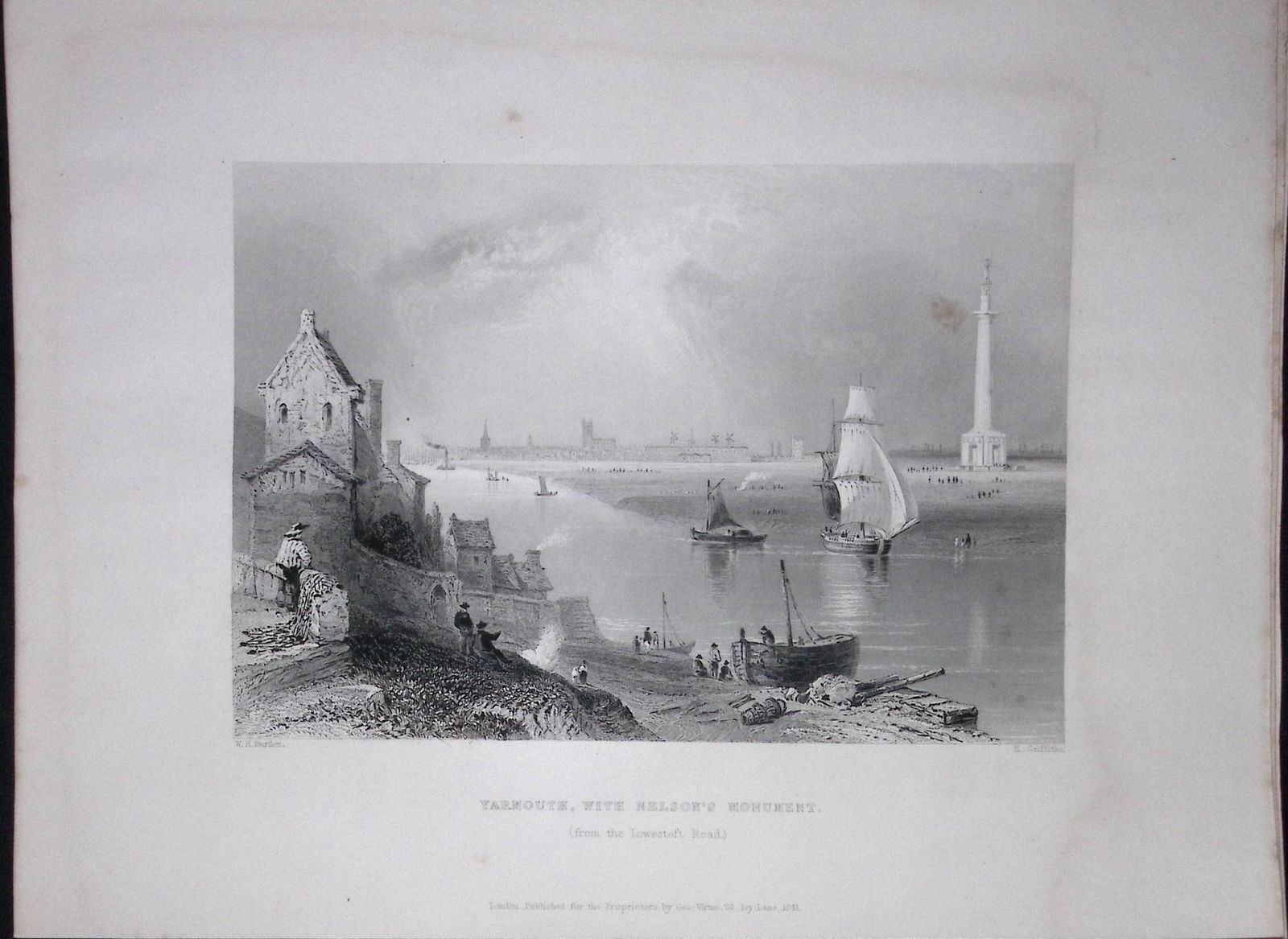 Yarmouth Nelsons Monument WH Bartlett 1842 Antique Steel Engraving-202.: Title: Yarmouth Nelsons Monument WH Bartlett 1842 Antique Steel Engraving-202. Description: Yarmouth Nelsons Monument WH Bartlett 1842 Antique Steel Engraving-202.