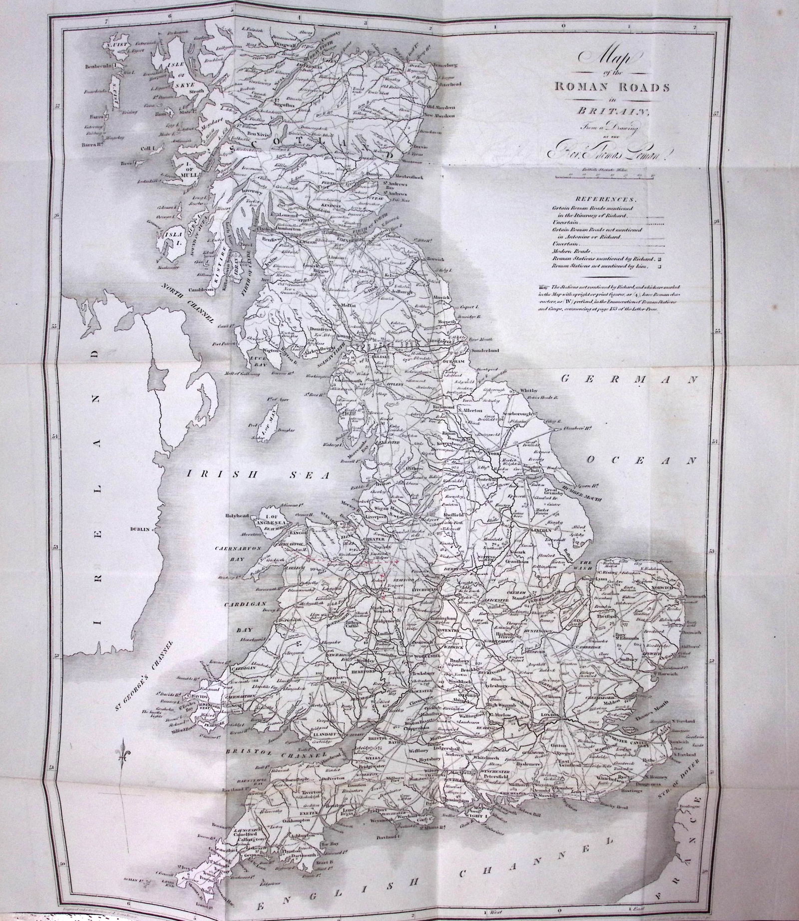 Thomas Leman 1818 Antique 207 Years-Old Map of Roman Roads in Britain. (1 of 2)