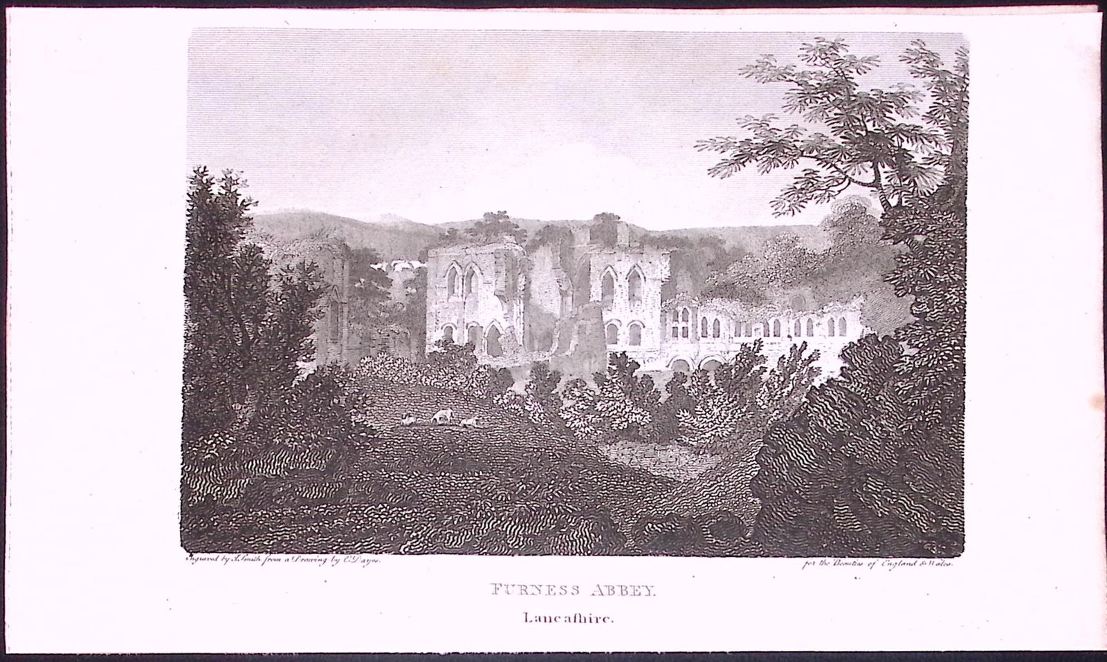 Barrow Furnace Lancashire Abbey Antique 218 Years-Old Steel-Engraving-5: Title: Barrow Furnace Lancashire Abbey Antique 218 Years-Old Steel-Engraving-5 Description: This Antique Steel Engraving Was Removed from a 195-Year-Old Edition of.