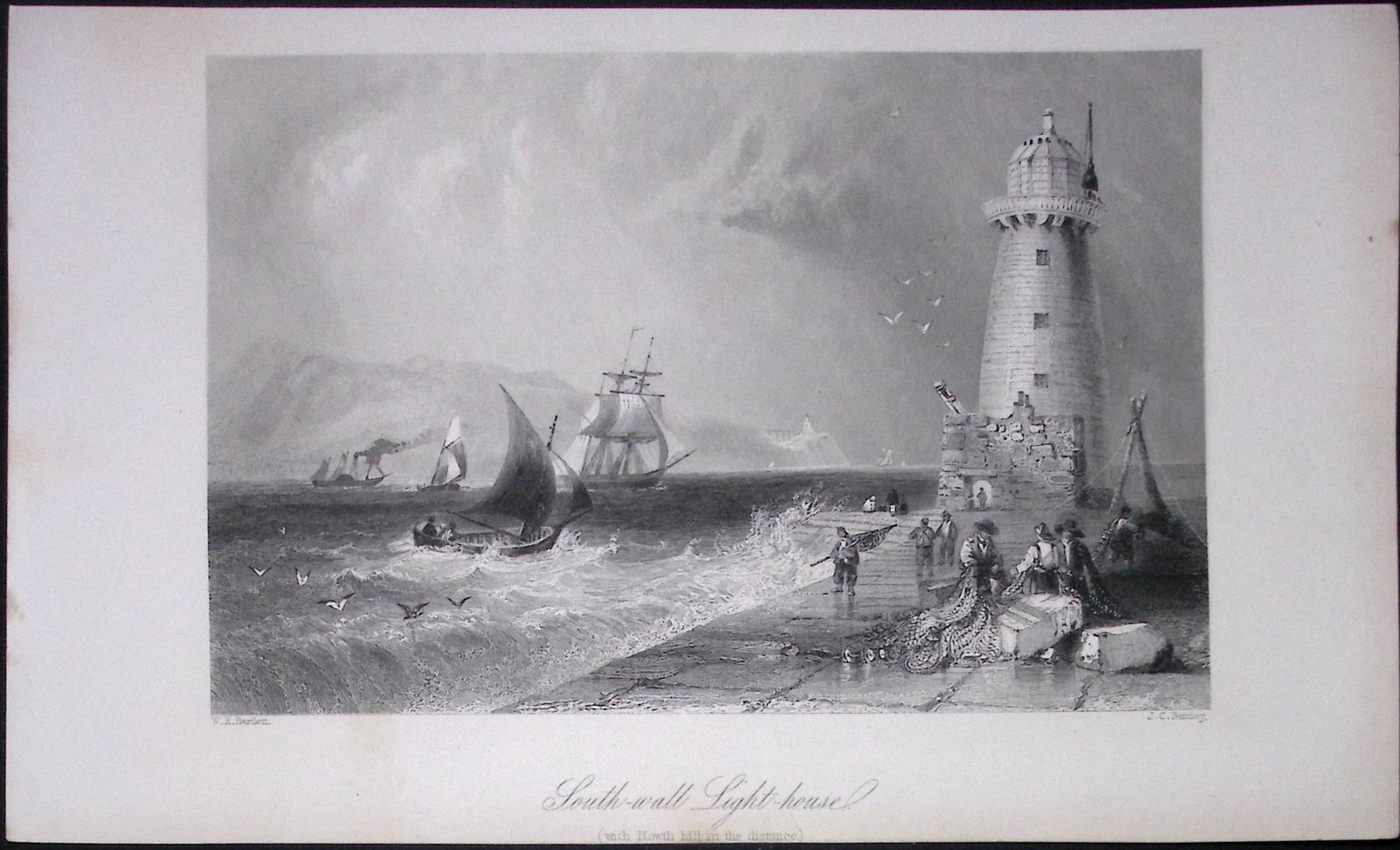 Ireland Dublin South Wall Lighthouse Antique 183 Years-Old Steel-Engraving-1.: Title: Ireland Dublin South Wall Lighthouse Antique 183 Years-Old Steel-Engraving-1. Description: Ireland Dublin South Wall Lighthouse Antique 183 Years-Old Steel-Engraving-1. The Scenery and