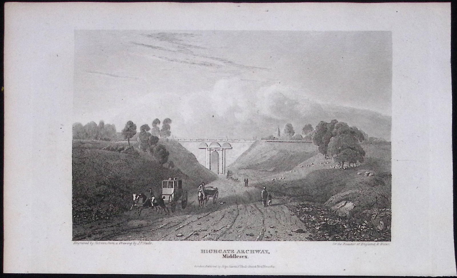 London Highgate Archway Antique 200 Years-Old Steel-Engraving-110: Title: London Highgate Archway Antique 200 Years-Old Steel-Engraving-110 Description: This London Georgian Antique Print Was Removed from a First Edition of. The Be