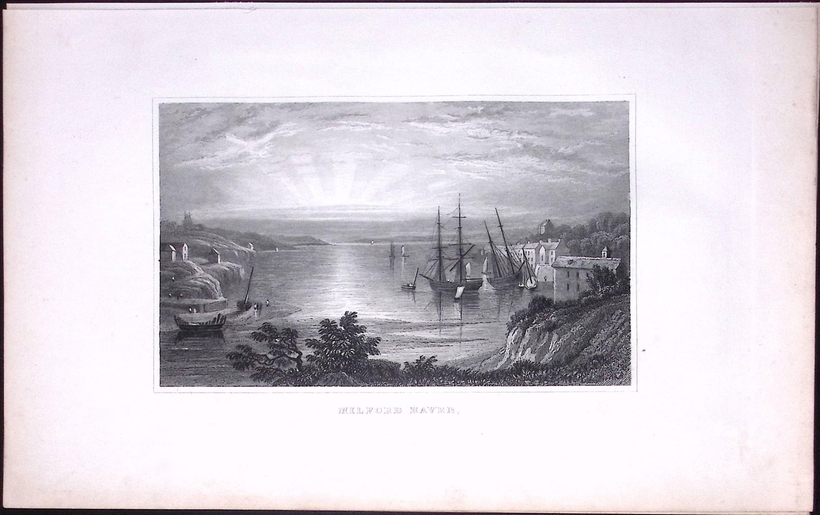 Wales Milford Haven Antique 166-Year-Old Steel Engraving-21: Title: Wales Milford Haven Antique 166-Year-Old Steel Engraving-21 Description: This Antique Steel Engraving Was Removed from a 166-Year-Old Edition of. B. B. Woodw