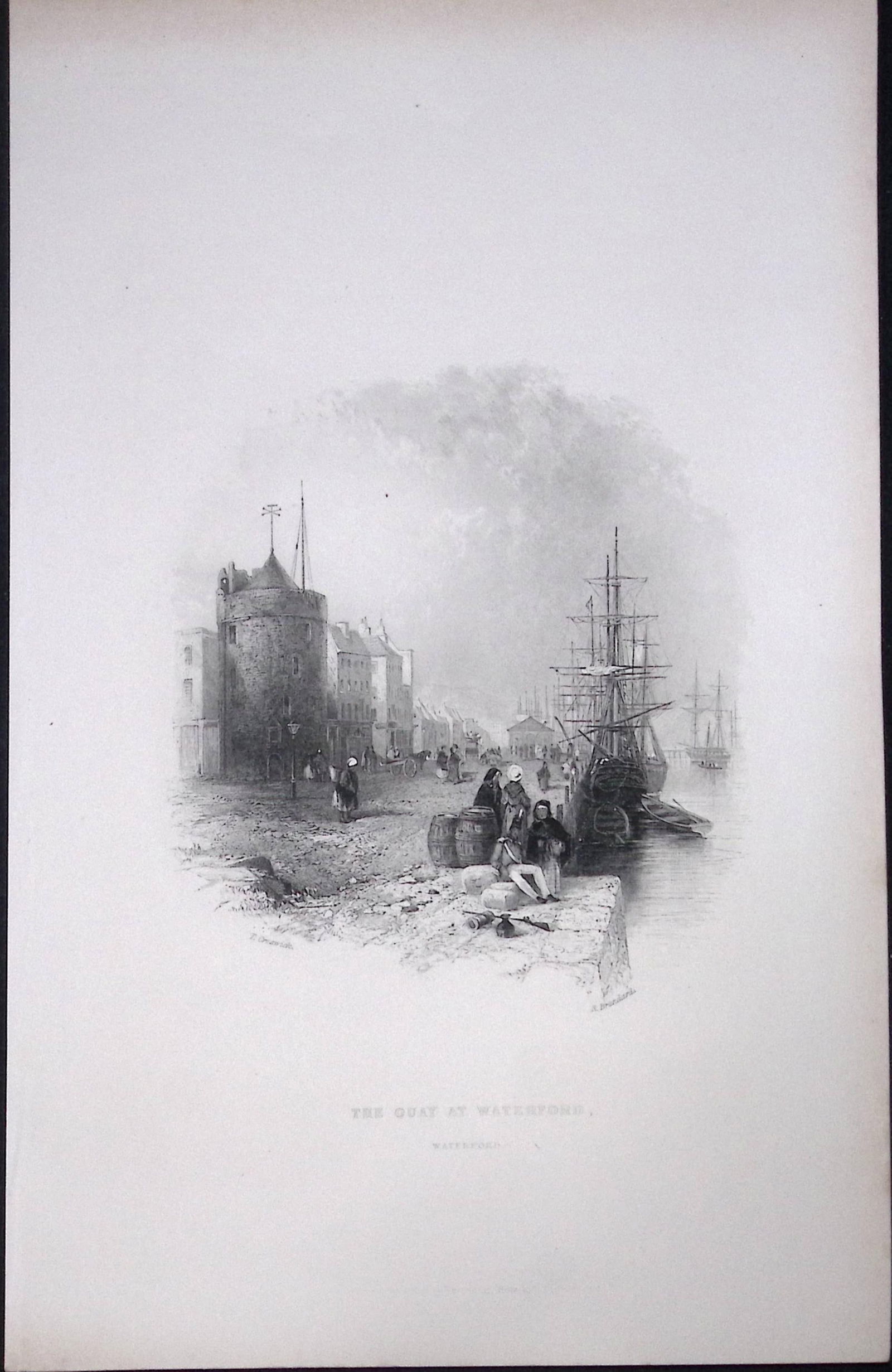 Ireland The Quay Side Waterford Antique 183 Years-Old Steel-Engraving-37. (1 of 1)