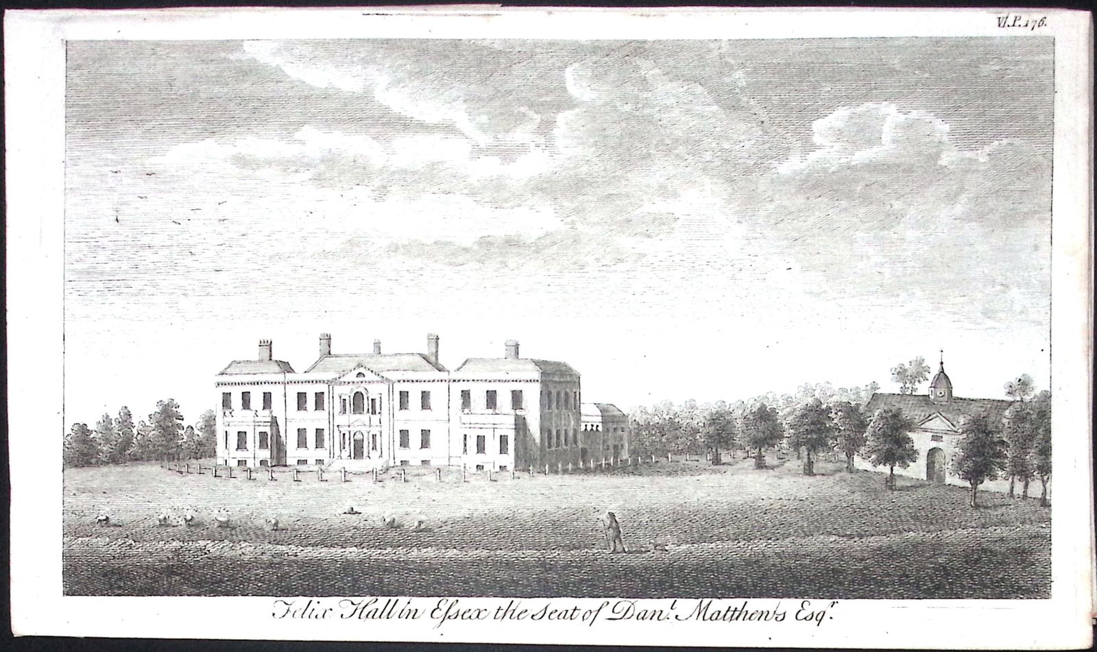 Essex Felix Hall Scarce Georgian Copper Antique 1776 Engraving-133.: Title: Essex Felix Hall Scarce Georgian Copper Antique 1776 Engraving-133. Description: This Nearly 250-Year-Old Antique Piece Was Removed from an Edition of. A New Display of