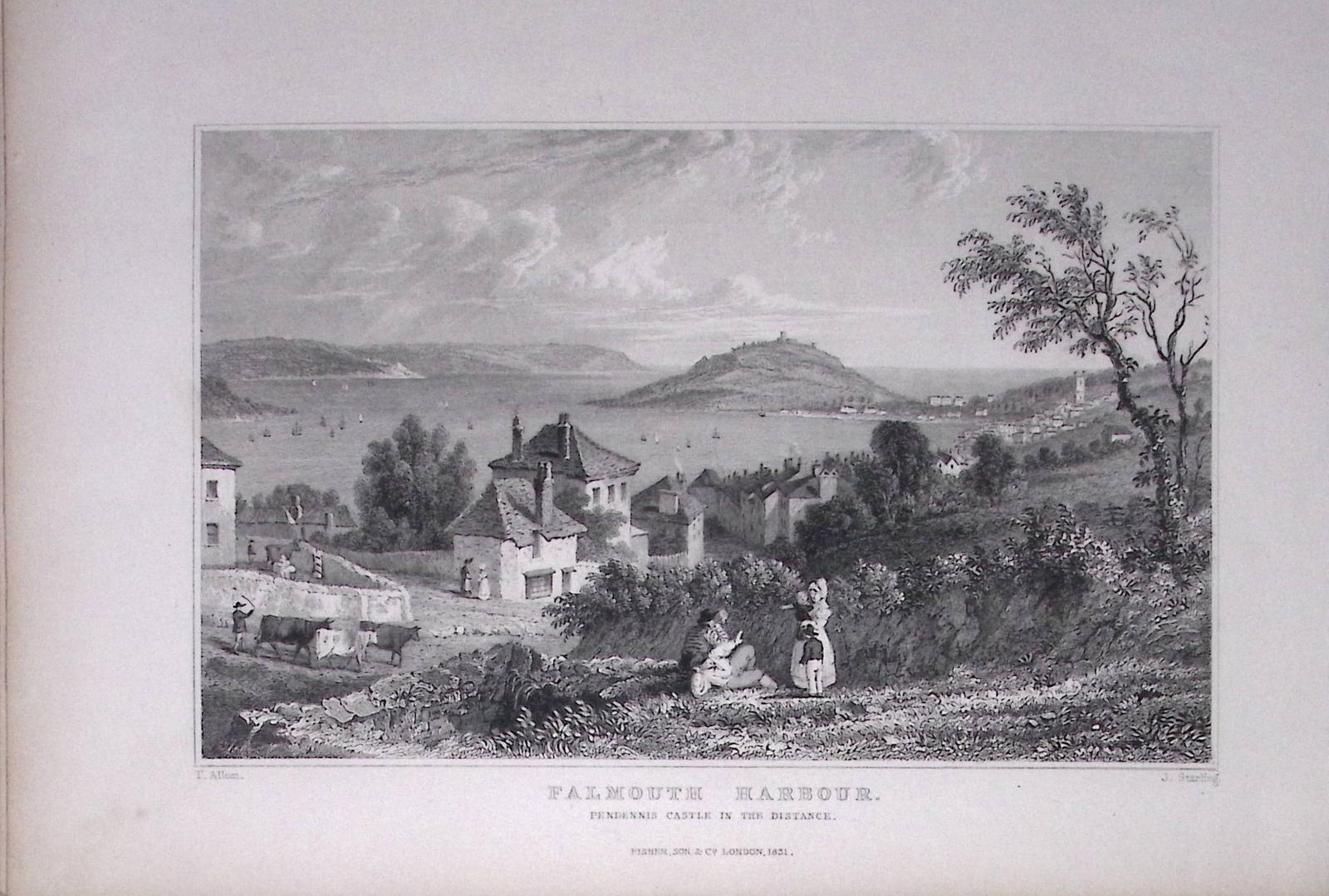 Cornwall Falmouth Harbour Antique 193 Years-Old Steel-Engraving-29: Title: Cornwall Falmouth Harbour Antique 193 Years-Old Steel-Engraving-29 Description: This Antique Steel Engraving Was Removed from a 193-Year-Old Edition of. Devon and Cornwall Illustrated in