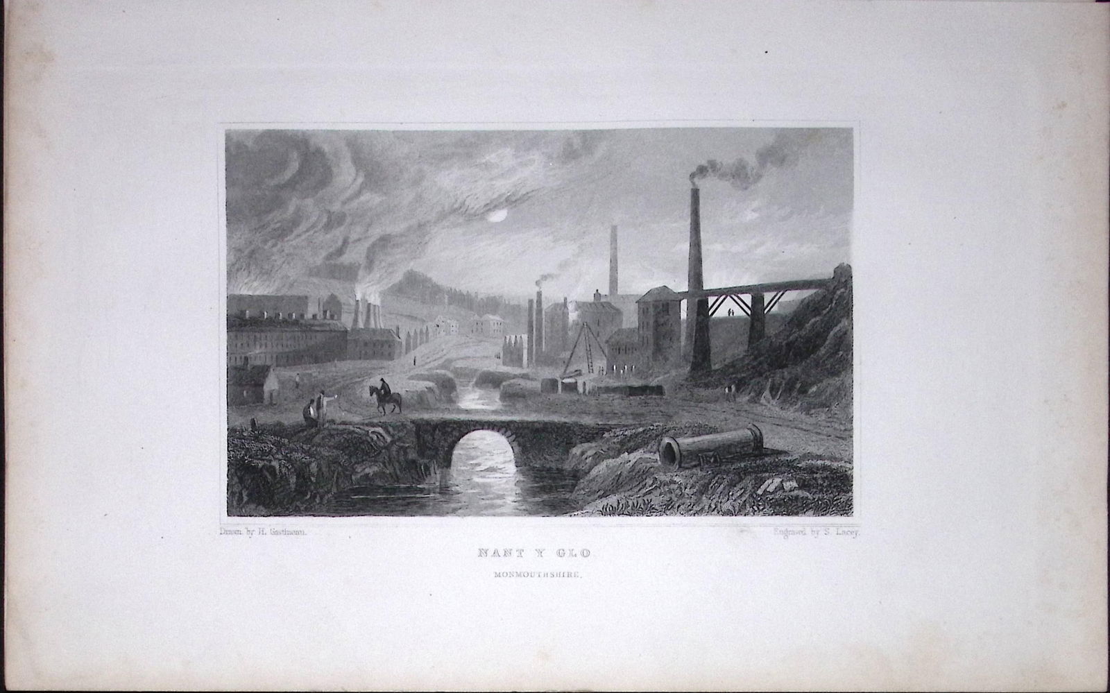 Wales View of Nant Y Glo Village Antique 166-Year-Old Steel Engraving-49 (1 of 2)