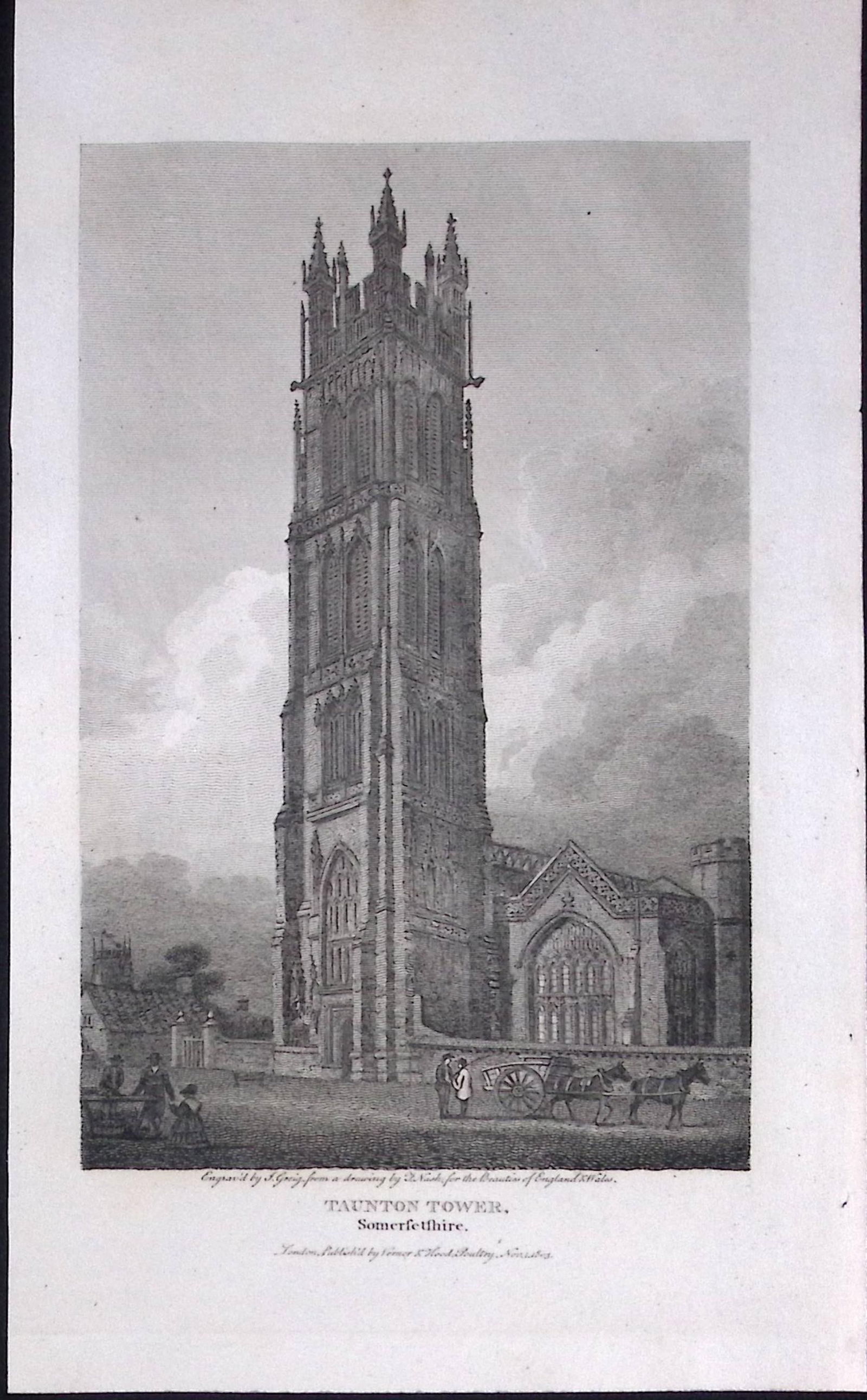 Taunton Tower Somerset Antique 212 Years-Old Georgian Steel-Engraving-173 (1 of 2)
