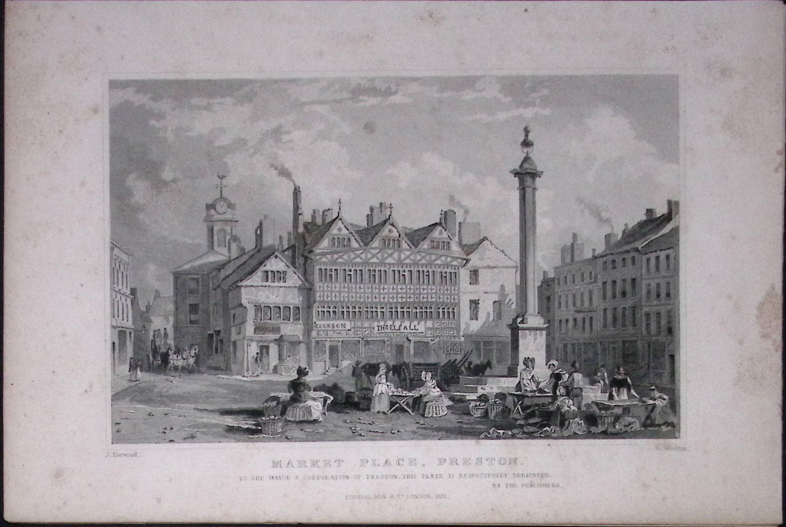 Preston Market Place Lancashire Antique 195 Years-Old Steel-Engraving-2: Title: Preston Market Place Lancashire Antique 195 Years-Old Steel-Engraving-2 Description: This Antique Steel Engraving Was Removed from a 195-Year-Old Edition of. Lancashire Illustrated in a