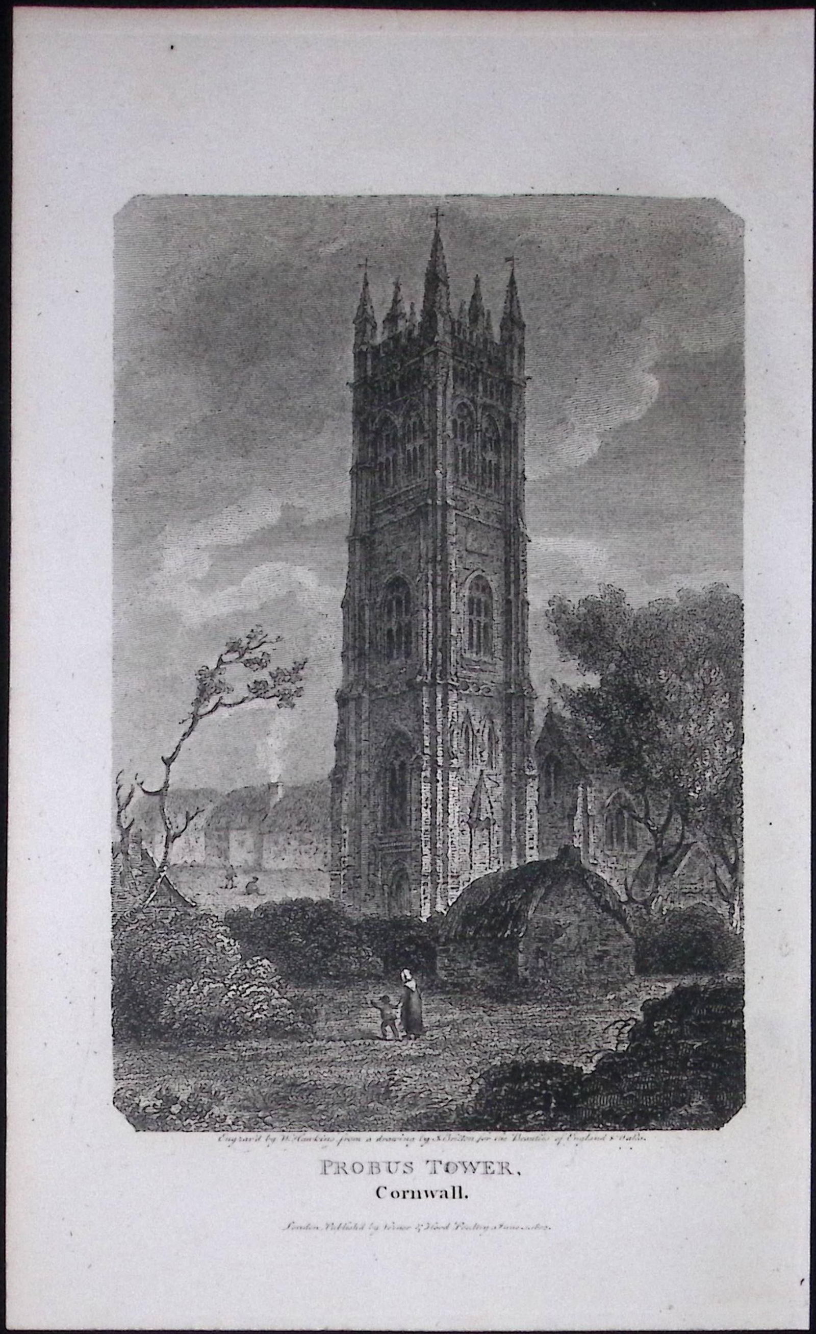 Truro Cornwall Probus Tower Antique 224 Years-Old Steel-Engraving-76 (1 of 2)