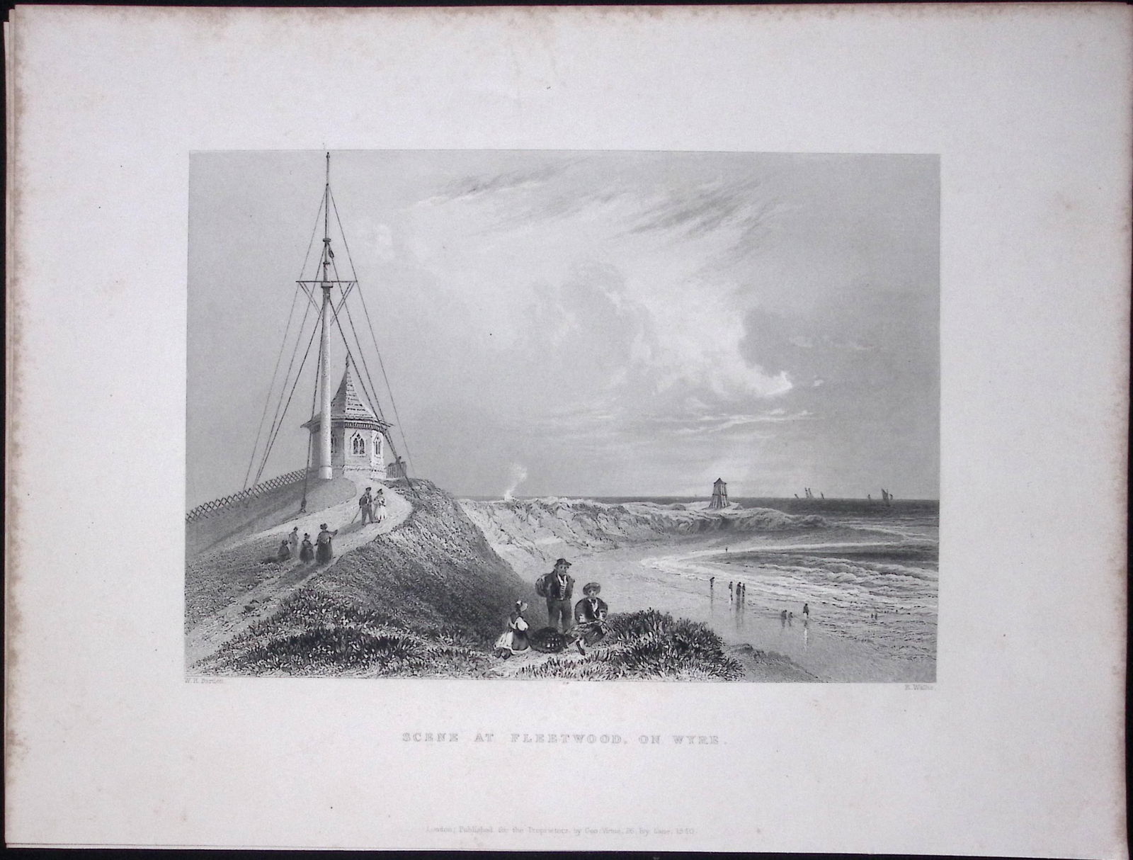Fleetwood On Wyre Scene WH Bartlett 1842 Antique Steel Engraving-110: Title: Fleetwood On Wyre Scene WH Bartlett 1842 Antique Steel Engraving-110 Description: This Steel Engraved Print Has Been Removed from an Antique 1842 Edition of.