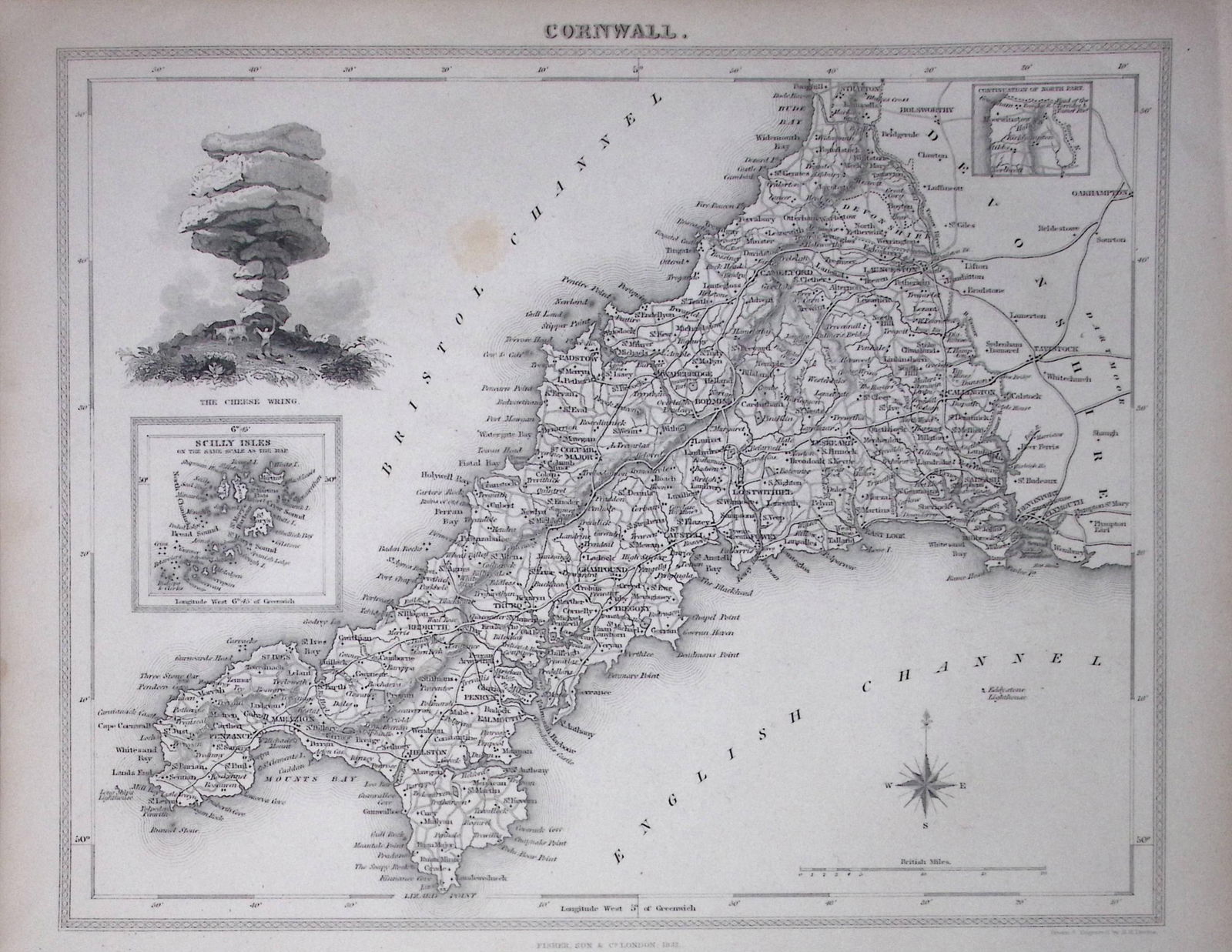 Cornwall & The Scilly Isles Antique Detailed 193 Years-Old Steel-Engraved Map: Title: Cornwall & The Scilly Isles Antique Detailed 193 Years-Old Steel-Engraved Map Description: Cornwall & The Scilly Isles Antique Detailed 193 Years-Old Steel-Engraved Map This
