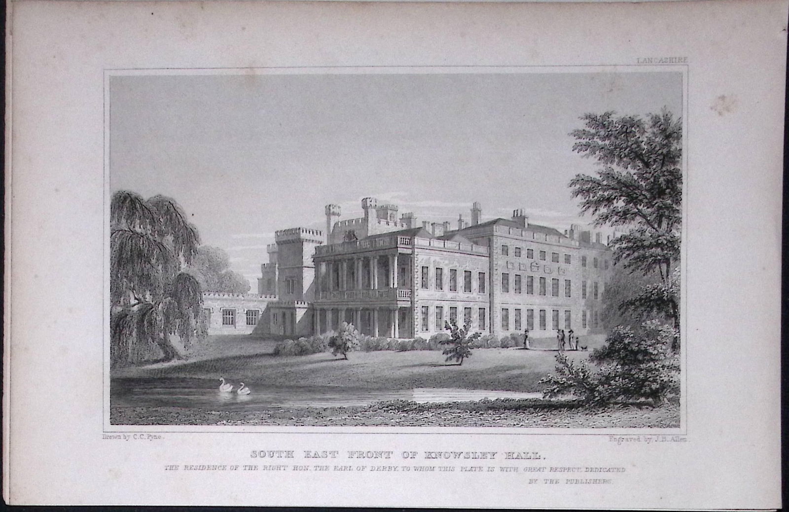 Liverpool Knowsley Hall Antique 195 Years-Old Steel-Engraving-21: Title: Liverpool Knowsley Hall Antique 195 Years-Old Steel-Engraving-21 Description: This Antique Steel Engraving Was Removed from a 195-Year-Old Edition of. Lancas