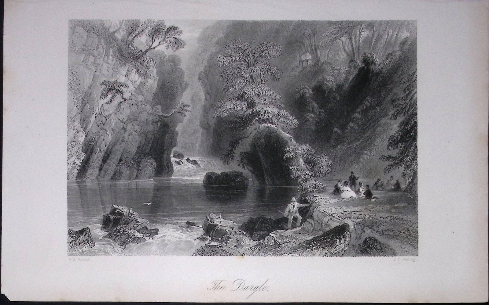Ireland Scene at The Dargle Wicklow Antique 183 Years-Old Steel-Engraving-13.: Title: Ireland Scene at The Dargle Wicklow Antique 183 Years-Old Steel-Engraving-13. Description: Ireland Scene at The Dargle Wicklow Antique 183 Years-Old Steel-Engraving-13.