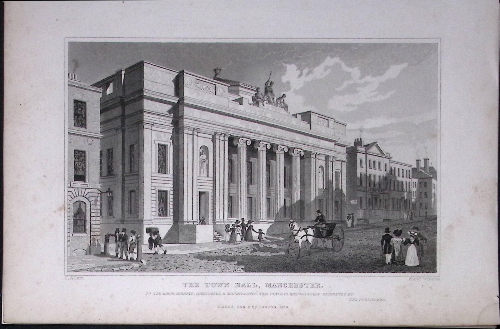 Manchester Town Hall Antique 195 Years-Old Steel-Engraving-51: Title: Manchester Town Hall Antique 195 Years-Old Steel-Engraving-51 Description: This Antique Steel Engraving Was Removed from a 195-Year-Old Edition of. Lancashi