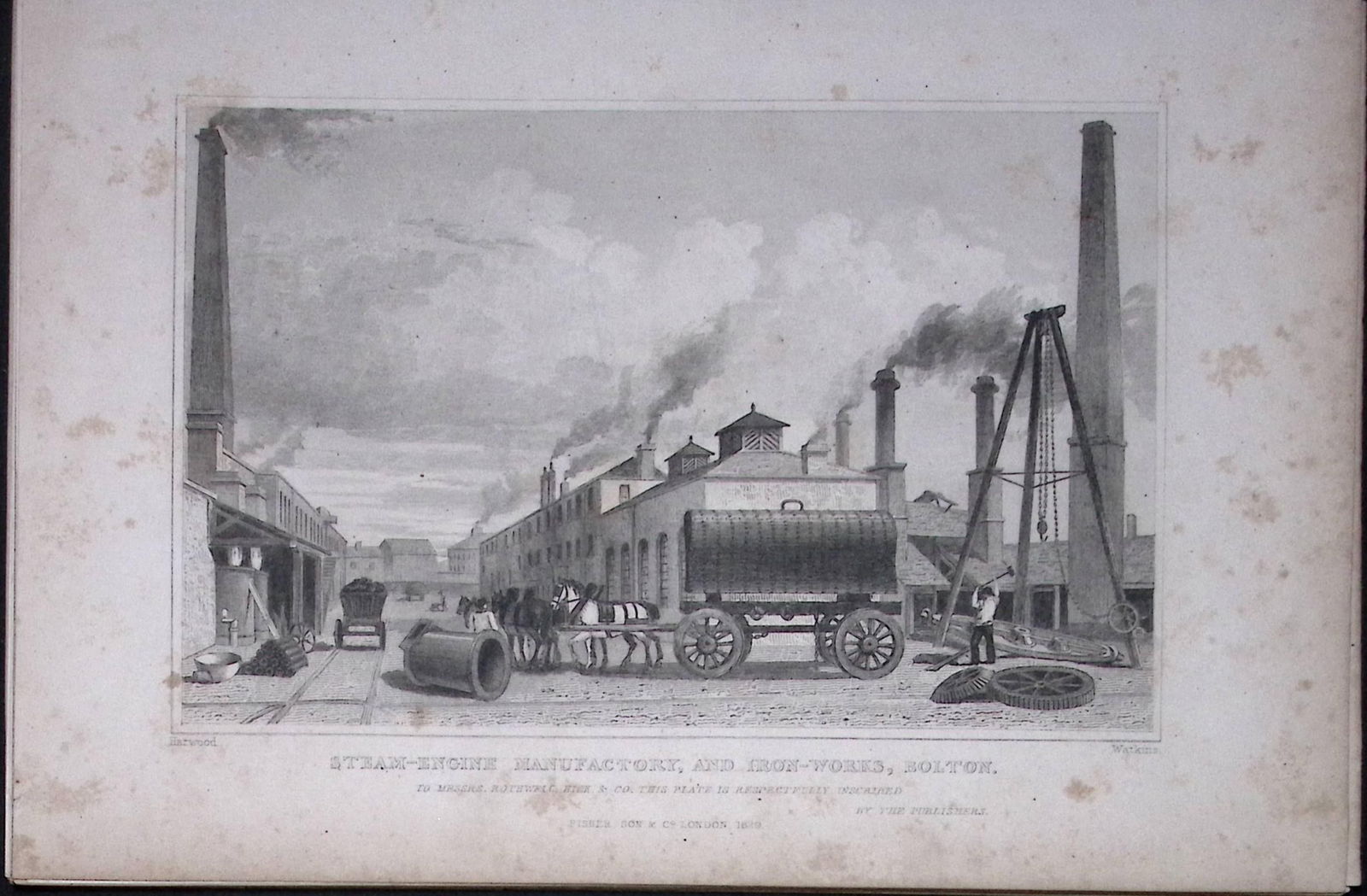 Bolton Steam Engine Iron-Works Antique 195 Years-Old Steel-Engraving-16 (1 of 2)
