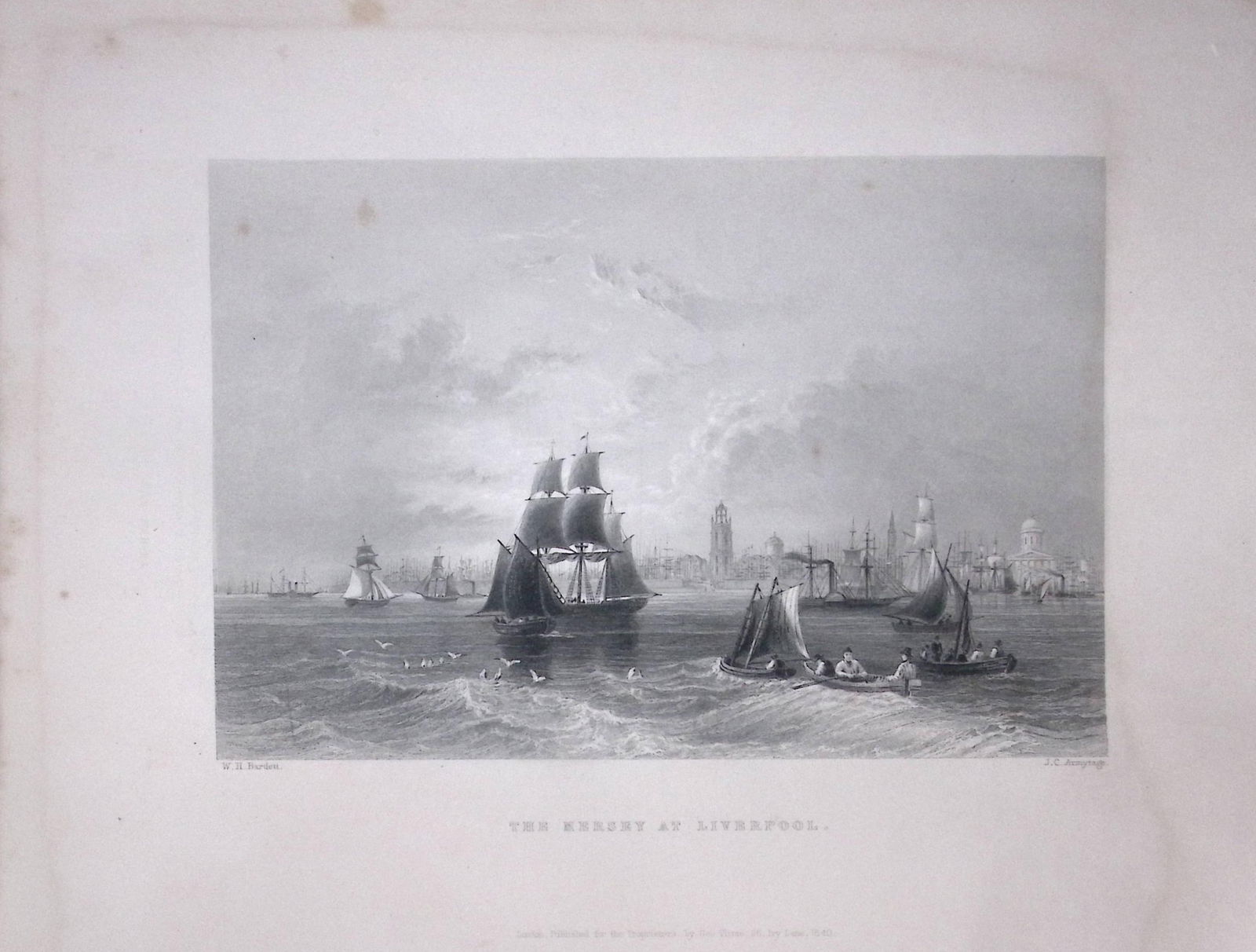 Ships on The Mersey Liverpool WH Bartlett 1842 Antique Steel Engraving-105: Title: Ships on The Mersey Liverpool WH Bartlett 1842 Antique Steel Engraving-105 Description: This Steel Engraved Print Has Been Removed from an Antique 1842 Edition of.