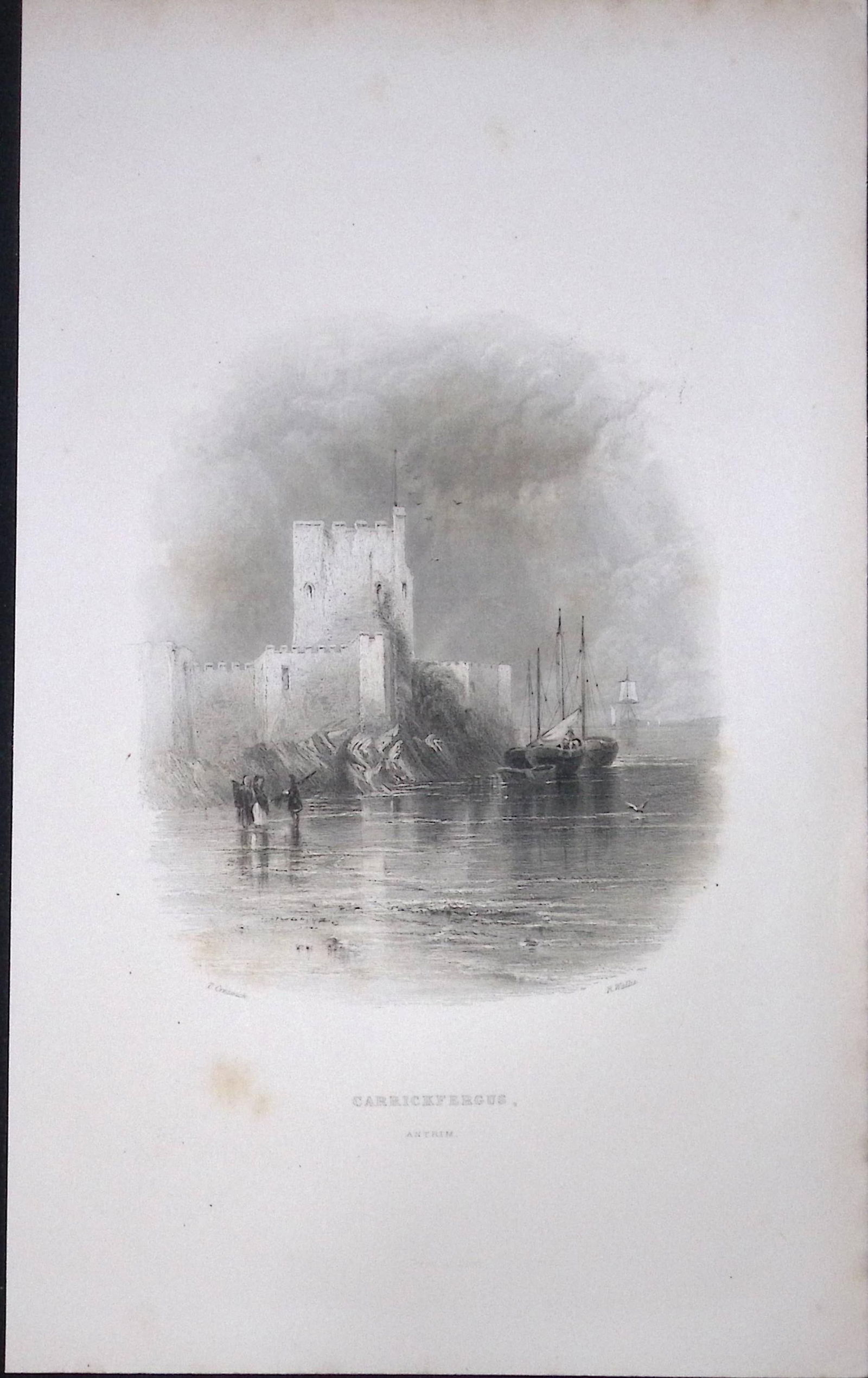 Ireland Carrickfergus Ulster Antique 183 Years-Old Steel-Engraving-39.: Title: Ireland Carrickfergus Ulster Antique 183 Years-Old Steel-Engraving-39. Description: The Scenery and Antiquities of Ireland, Illustrations by WH Barlett. And publi