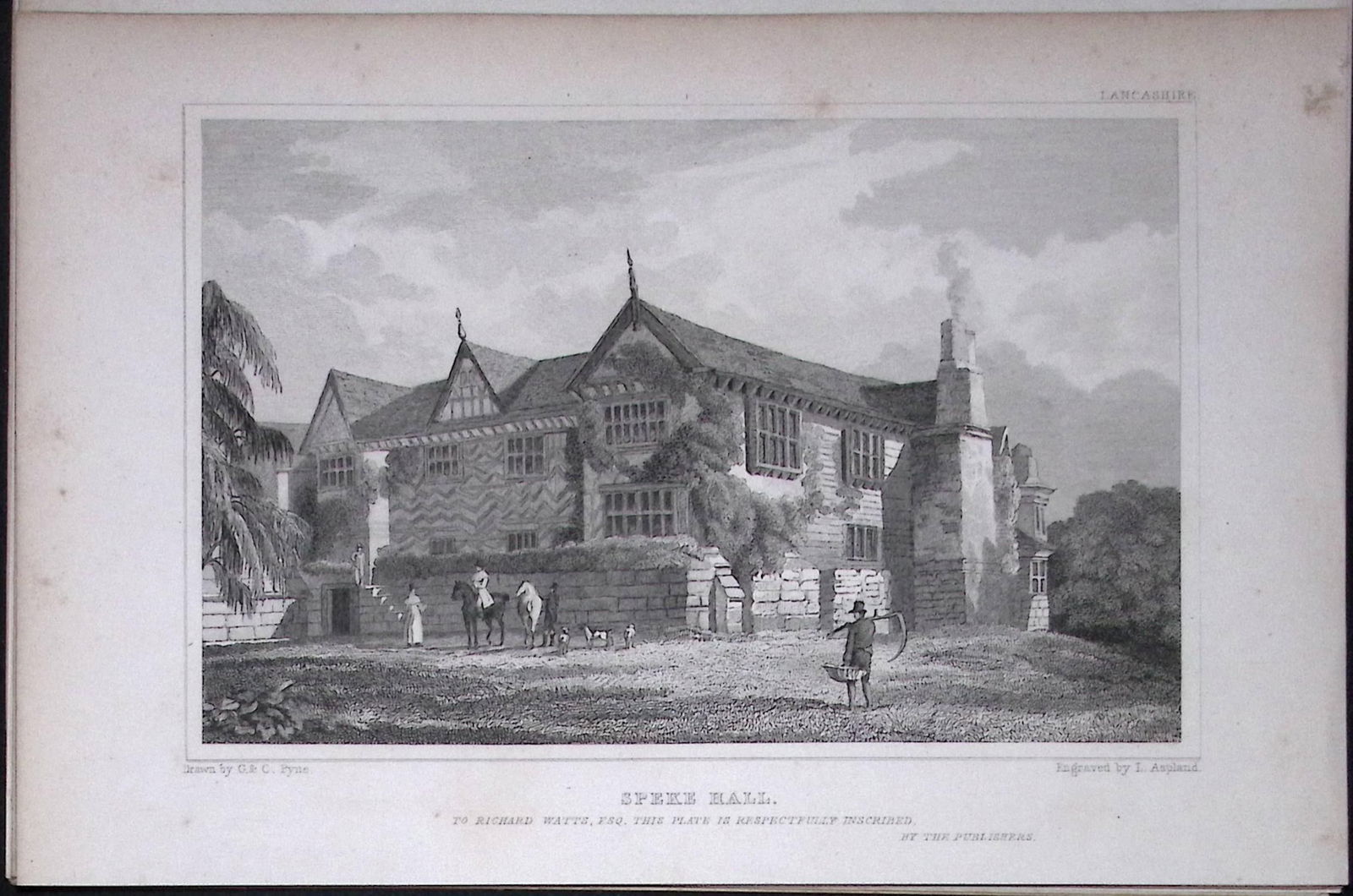 Liverpool Speke Hall Antique 195 Years-Old Steel-Engraving-11: Title: Liverpool Speke Hall Antique 195 Years-Old Steel-Engraving-11 Description: This Antique Steel Engraving Was Removed from a 195-Year-Old Edition of. Lancashir