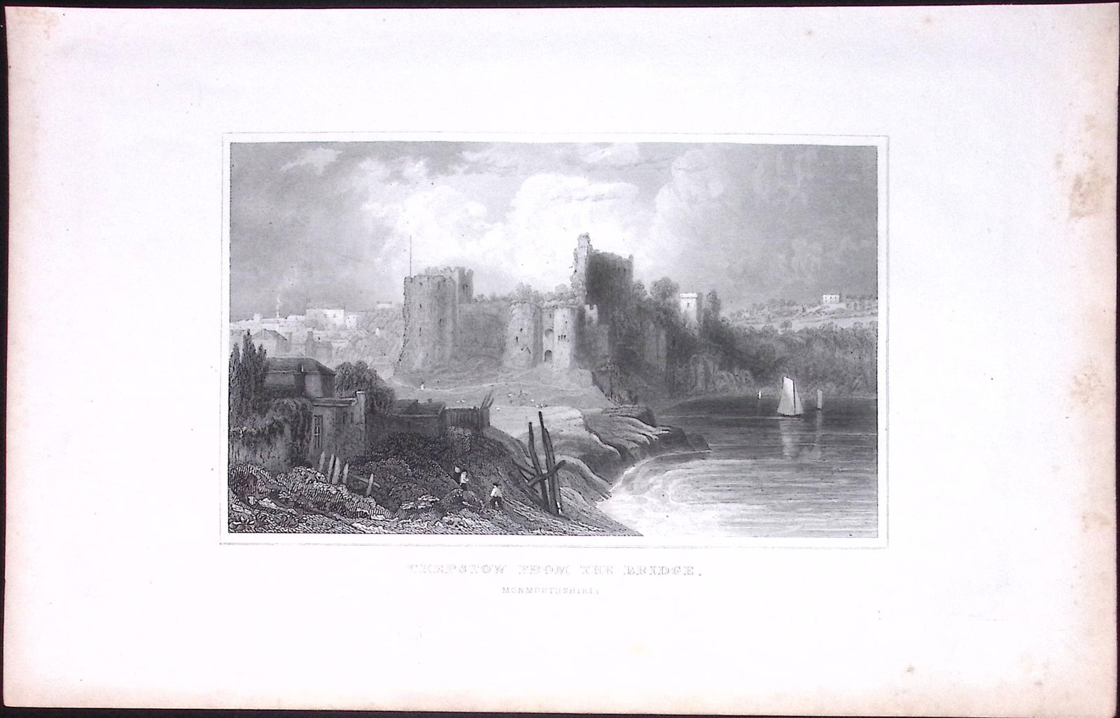 Wales-Chepstow From the Bridge Antique 166-Year-Old Steel Engraving-13: Title: Wales-Chepstow From the Bridge Antique 166-Year-Old Steel Engraving-13 Description: This Antique Steel Engraving Was Removed from a 166-Year-Old Edition of.