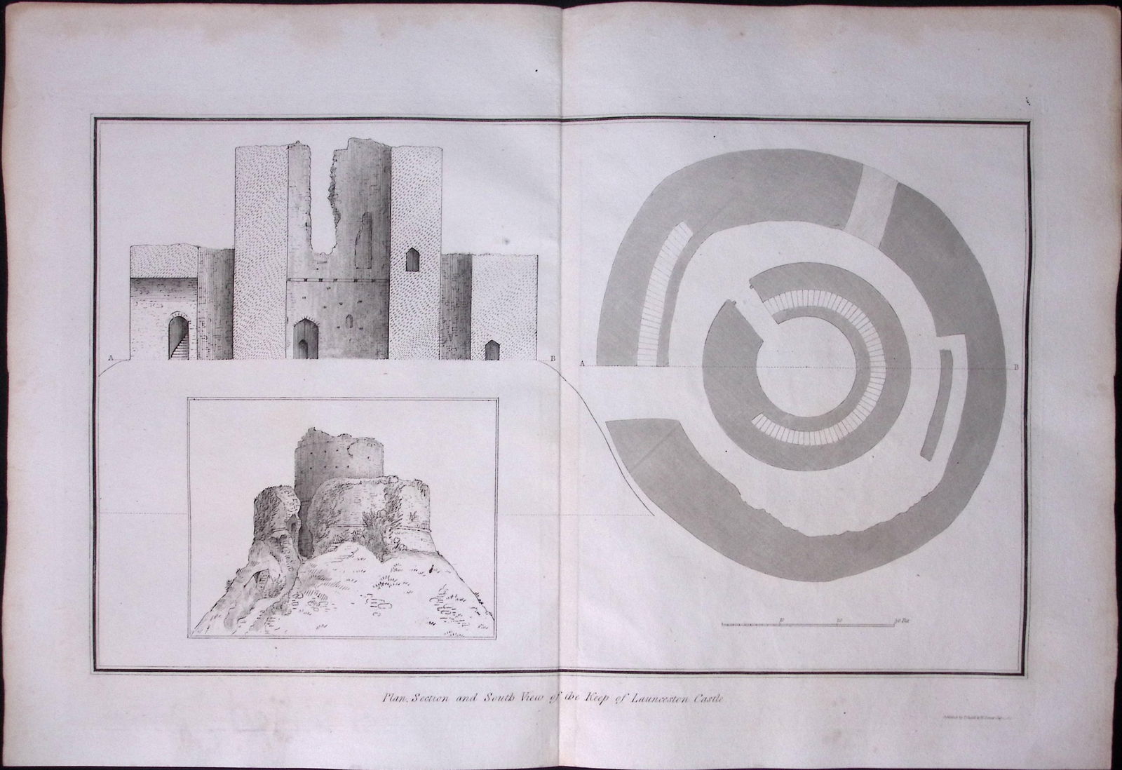 Cornwall Launceston Castle Plan of The Keep Rare Large Antique Copper Plate Etching. (1 of 2)