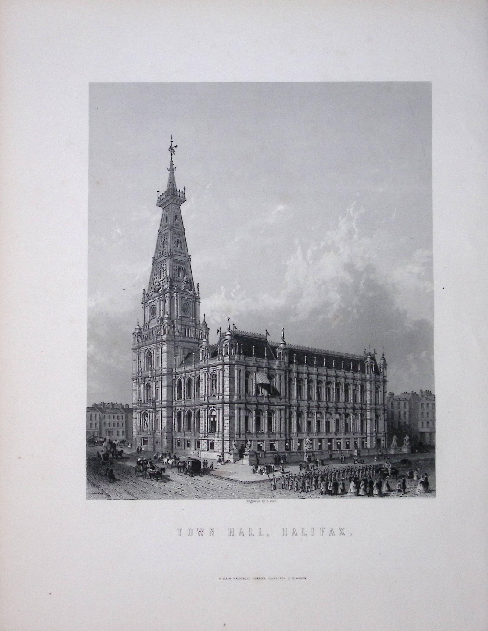 Yorkshire the Town Hall Halifax Victorian Antique 150 Years-Old Engraving-7: Title: Yorkshire the Town Hall Halifax Victorian Antique 150 Years-Old Engraving-7 Description: This Antique Print Was Removed from an Edition of. Yorkshire Past and Present by Thomas Baines