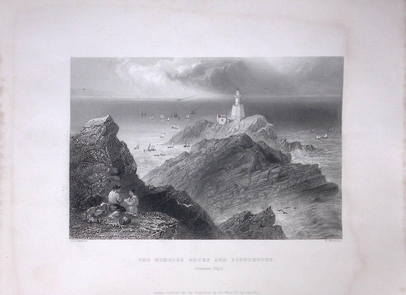 Mumbles Lighthouse Swansea Wales WH Bartlett 1842 Antique Steel Engraving-123: Title: Mumbles Lighthouse Swansea Wales WH Bartlett 1842 Antique Steel Engraving-123 Description: This Steel Engraved Print Has Been Removed from an Antique 1842 Edition of. <